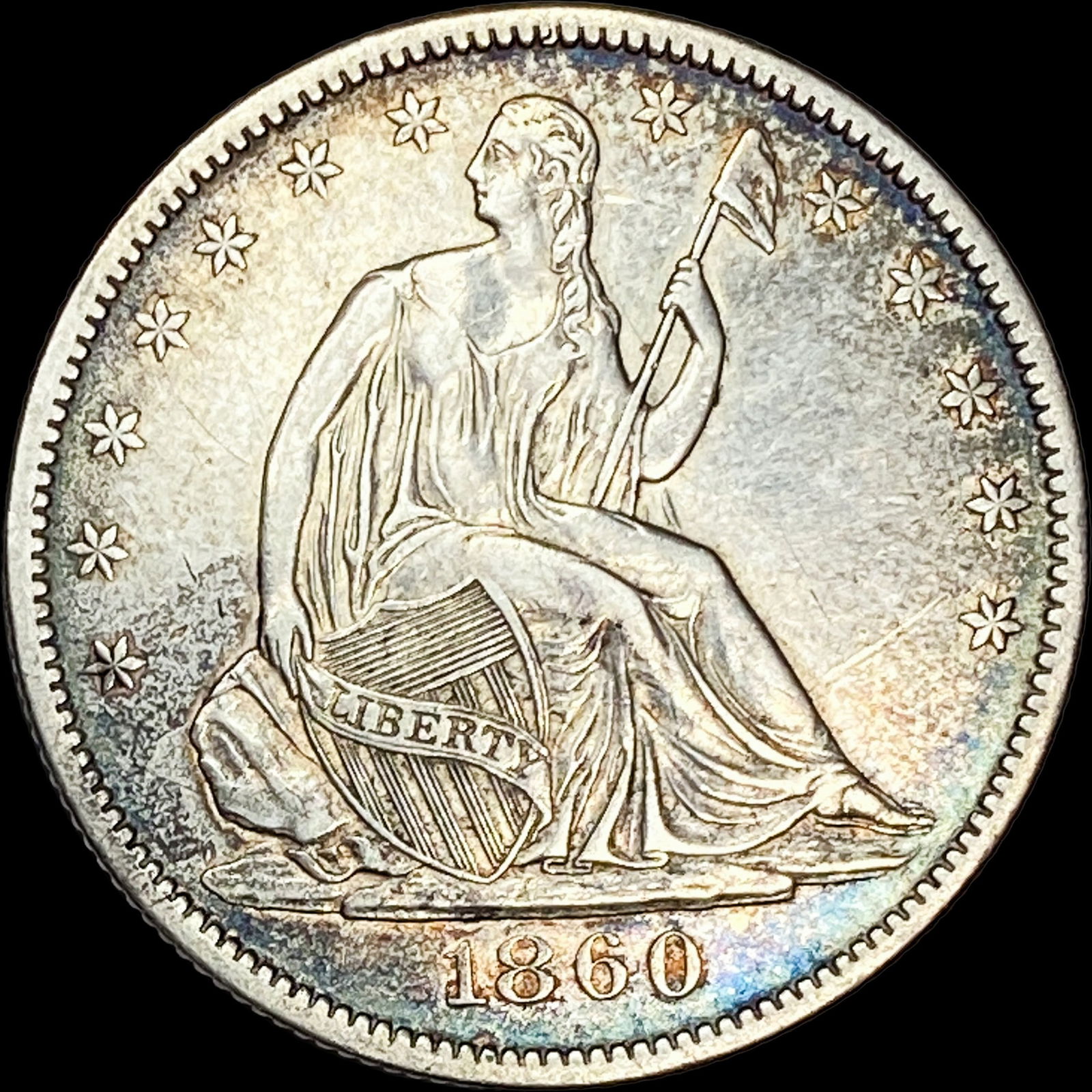 1860-O Silver Seatefd Liberty Half Dollar NEARLY UNCIRCULATED: 1860-O Silver Seatefd Liberty Half Dollar NEARLY UNCIRCULATED
