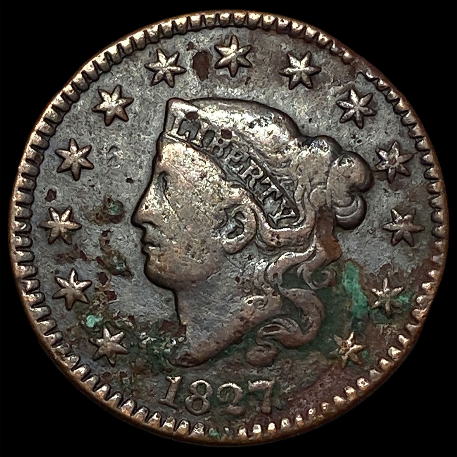 1827 Coronet Head Large Cent NICELY CIRCULATED: 1827 Coronet Head Large Cent NICELY CIRCULATED