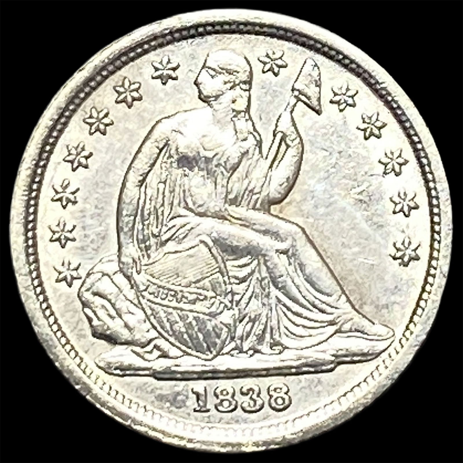 1838 Silver Seated Liberty Dime CLOSELY UNCIRCULATED (1 of 2)