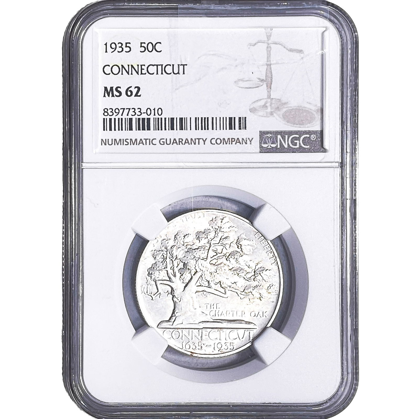 1935 Connecticut Half Dollar NGC MS62: 1935 Connecticut Half Dollar NGC MS62