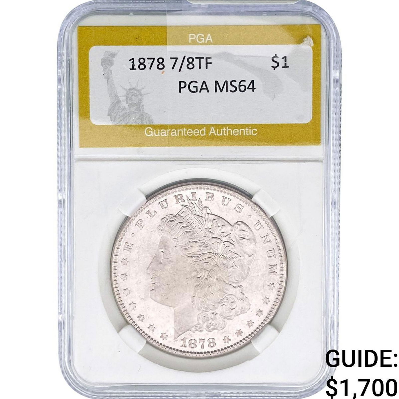 1878 7/8TF Morgan Silver Dollar PGA MS64: 1878 7/8TF Morgan Silver Dollar PGA MS64