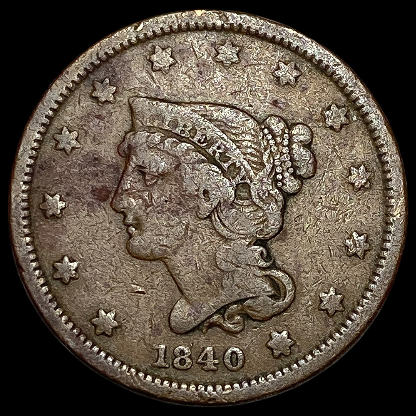 1840 Braided Hair Large Cent LIGHTLY CIRCULATED: 1840 Braided Hair Large Cent LIGHTLY CIRCULATED