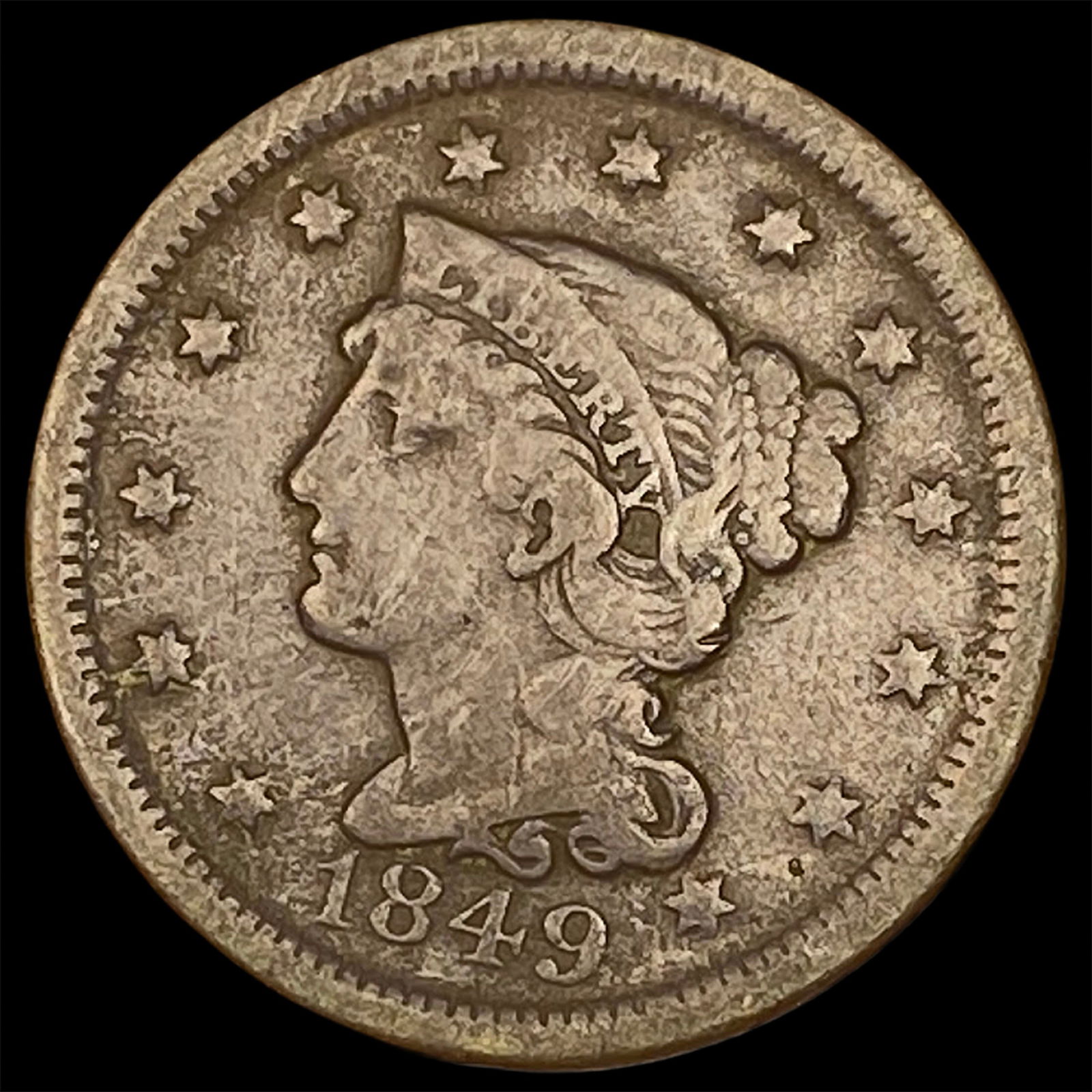 1849 Braided Hair Large Cent LIGHTLY CIRCULATED: 1849 Braided Hair Large Cent LIGHTLY CIRCULATED