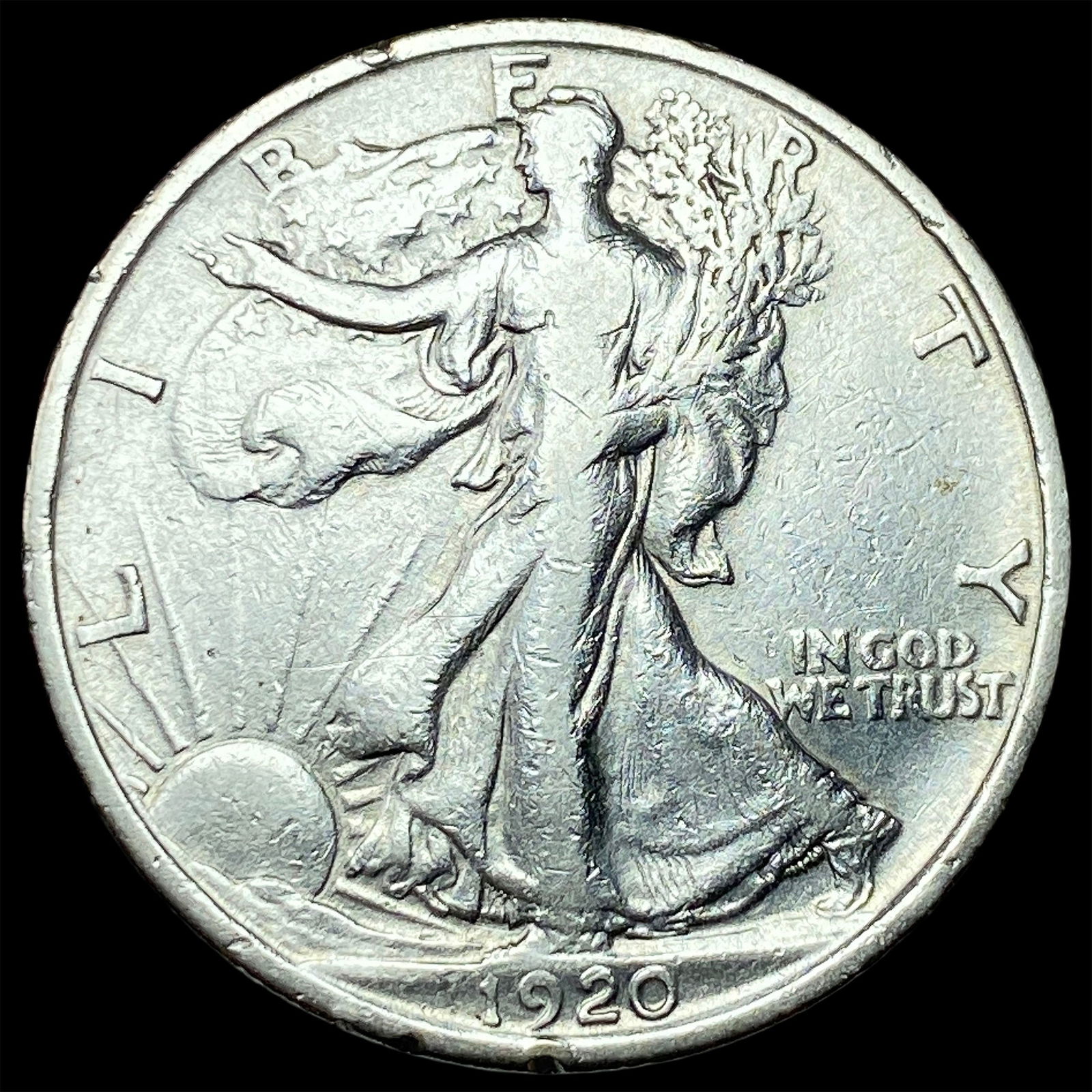 1920-D Silver Walking Liberty Half Dollar NEARLY UNCIRCULATED: 1920-D Silver Walking Liberty Half Dollar NEARLY UNCIRCULATED