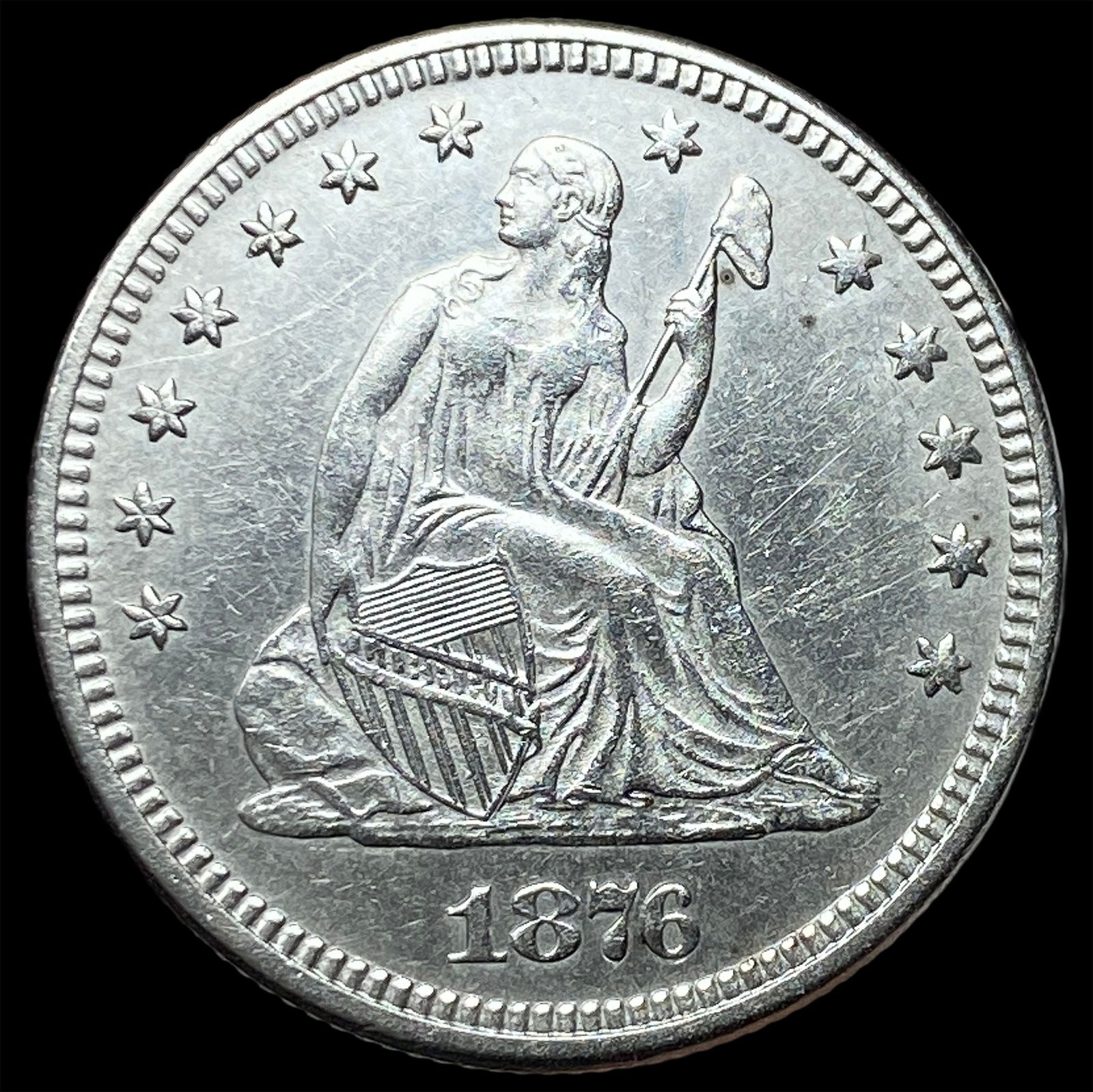 1876 Silver Seated Liberty Quarter CLOSELY UNCIRCULATED: 1876 Silver Seated Liberty Quarter CLOSELY UNCIRCULATED