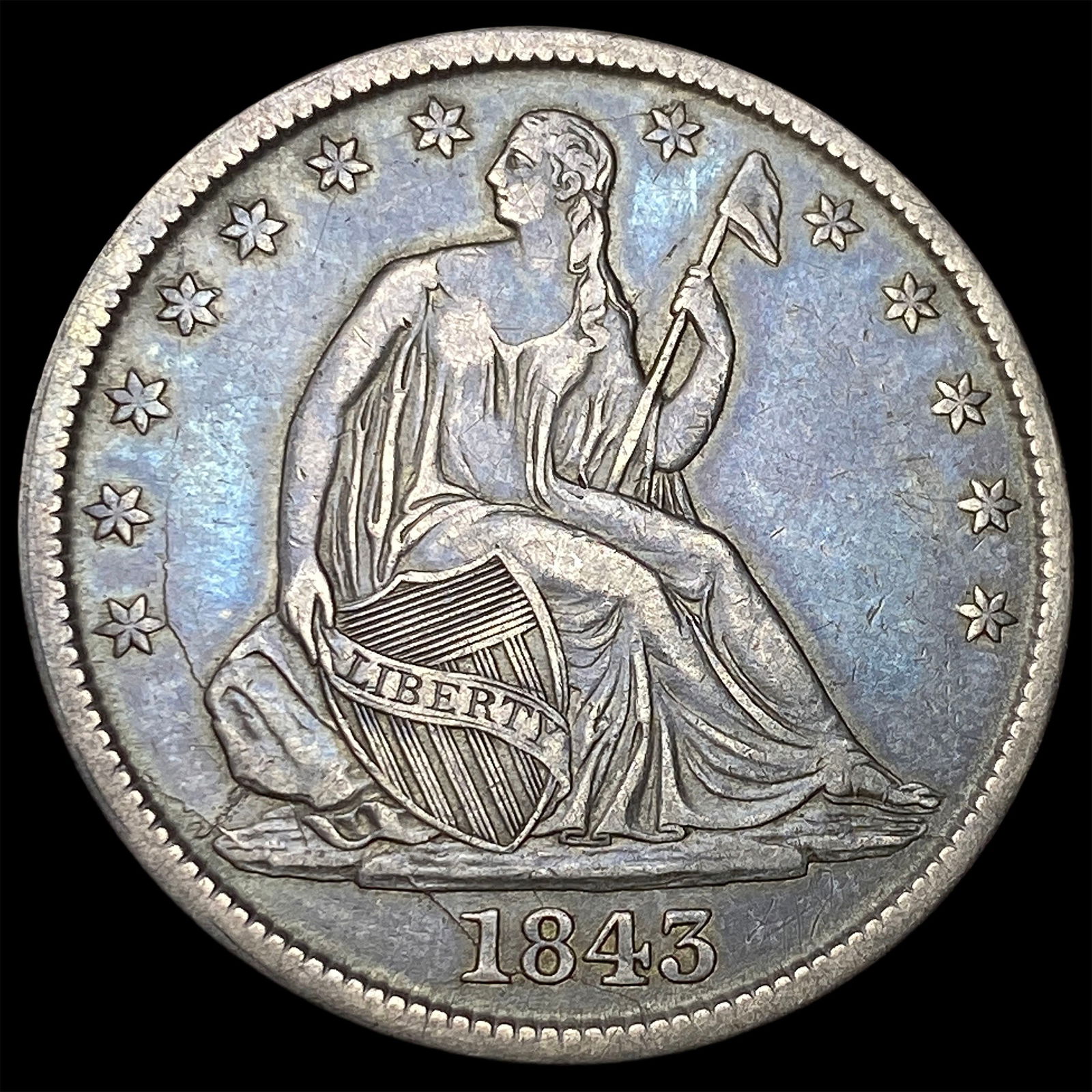 1843 Seated Liberty Half Dollar NEARLY UNCIRCULATED: 1843 Seated Liberty Half Dollar NEARLY UNCIRCULATED