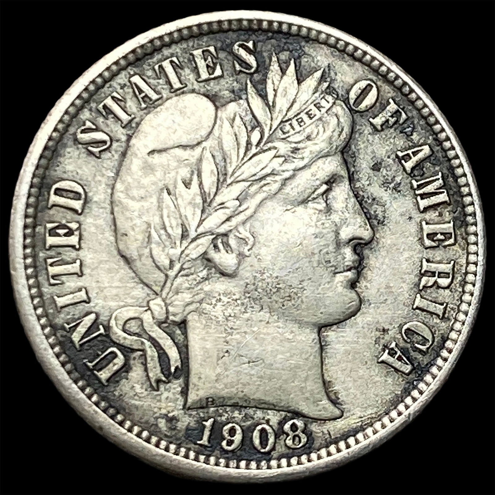 1908 Silver Barber Dime CLOSELY UNCIRCULATED: 1908 Silver Barber Dime CLOSELY UNCIRCULATED