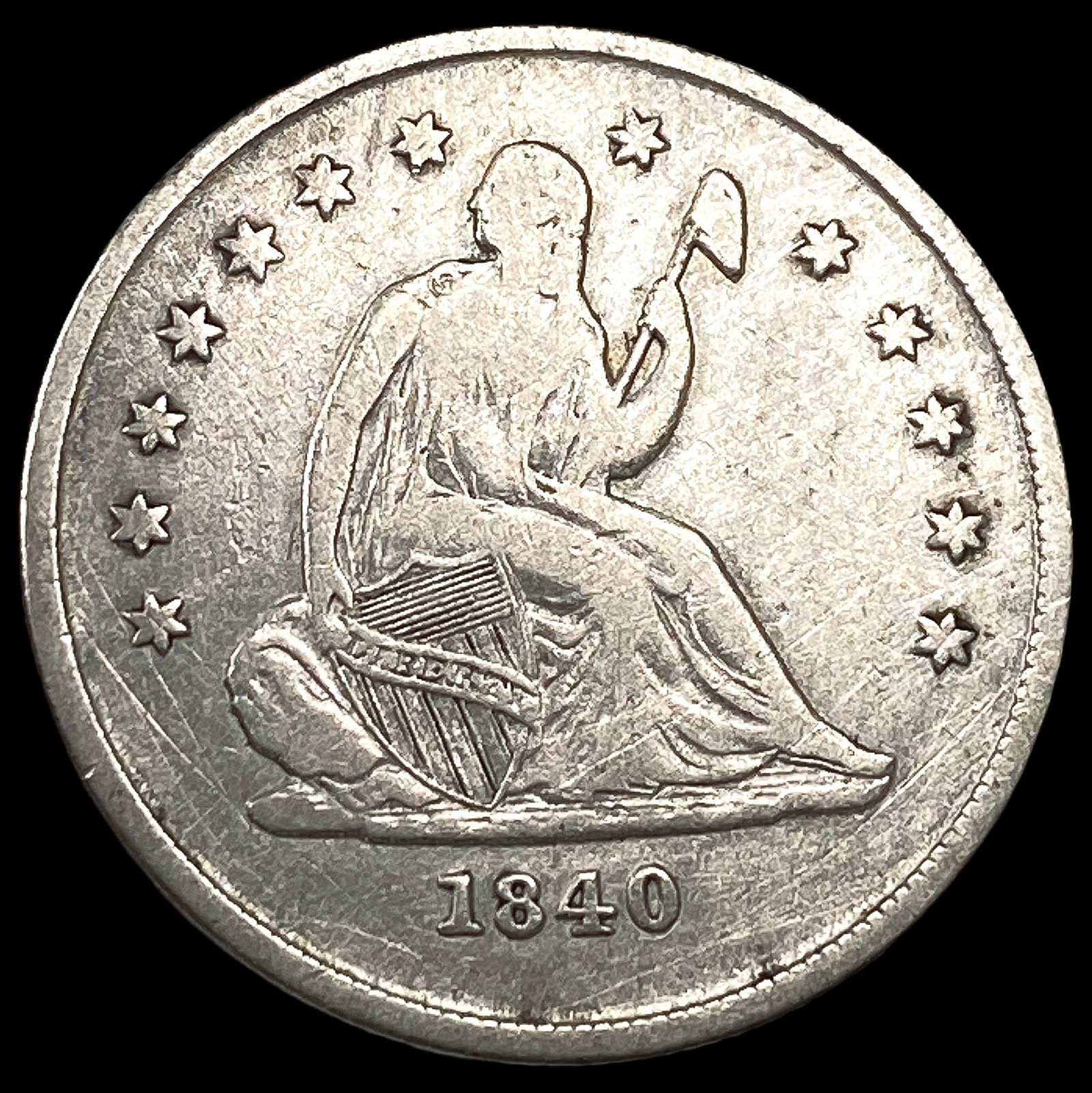 1840-O Silver Seated Liberty Quarter ABOUT UNCIRCULATED: 1840-O Silver Seated Liberty Quarter ABOUT UNCIRCULATED
