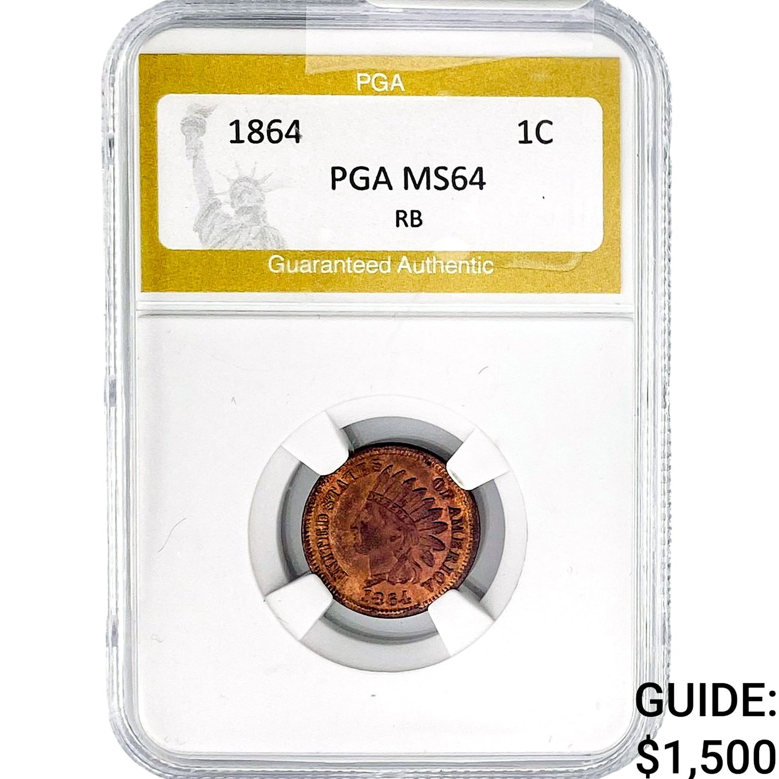 1864 Indian Head Cent PGA MS64 RB: 1864 Indian Head Cent PGA MS64 RB