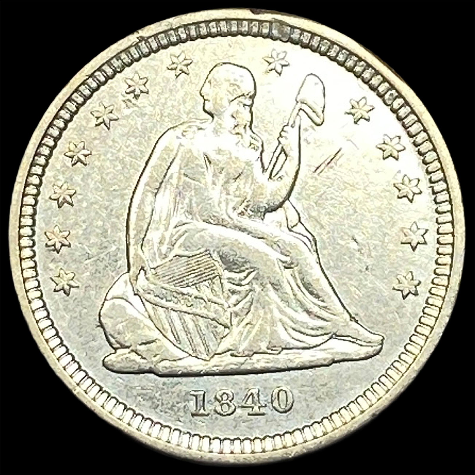 1840-O Silver Seated Liberty Quarter NEARLY UNCIRCULATED: 1840-O Silver Seated Liberty Quarter NEARLY UNCIRCULATED