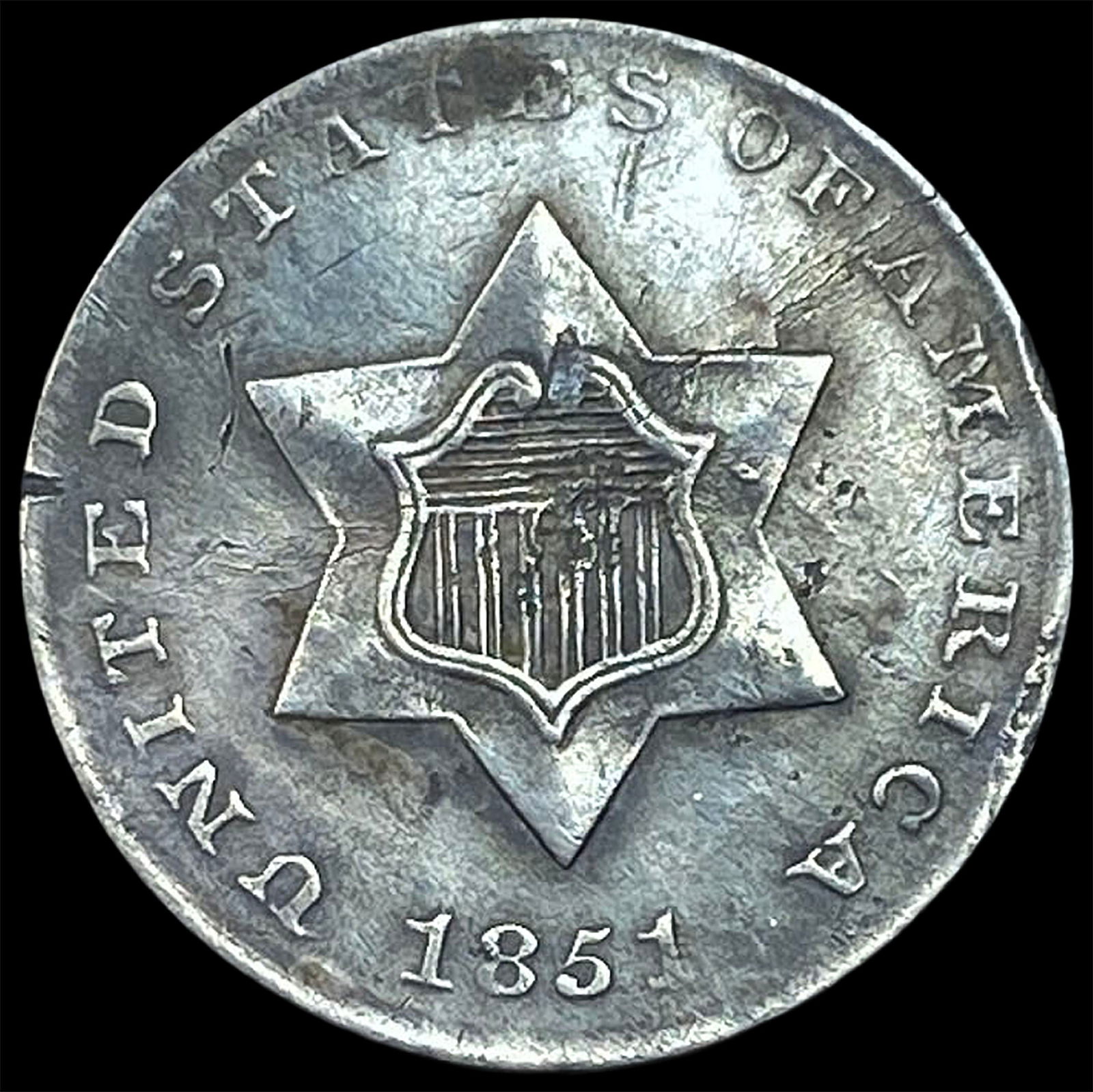 1851 Silver Three-Cent Piece NEARLY UNCIRCULATED (1 of 2)