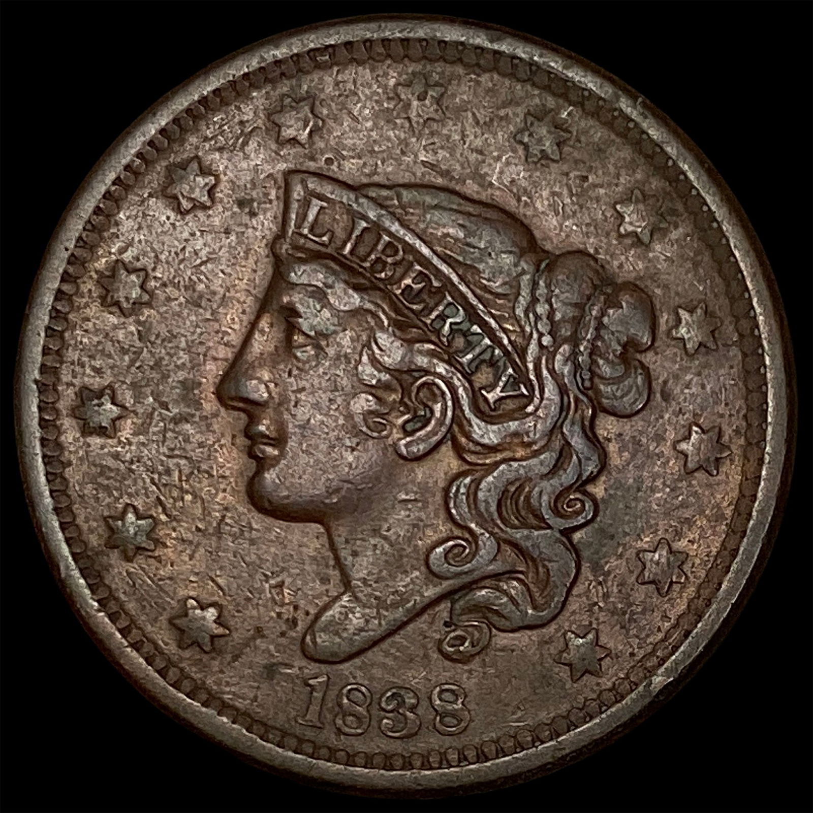 1838 Coronet Head Large Cent CLOSELY UNCIRCULATED: 1838 Coronet Head Large Cent CLOSELY UNCIRCULATED