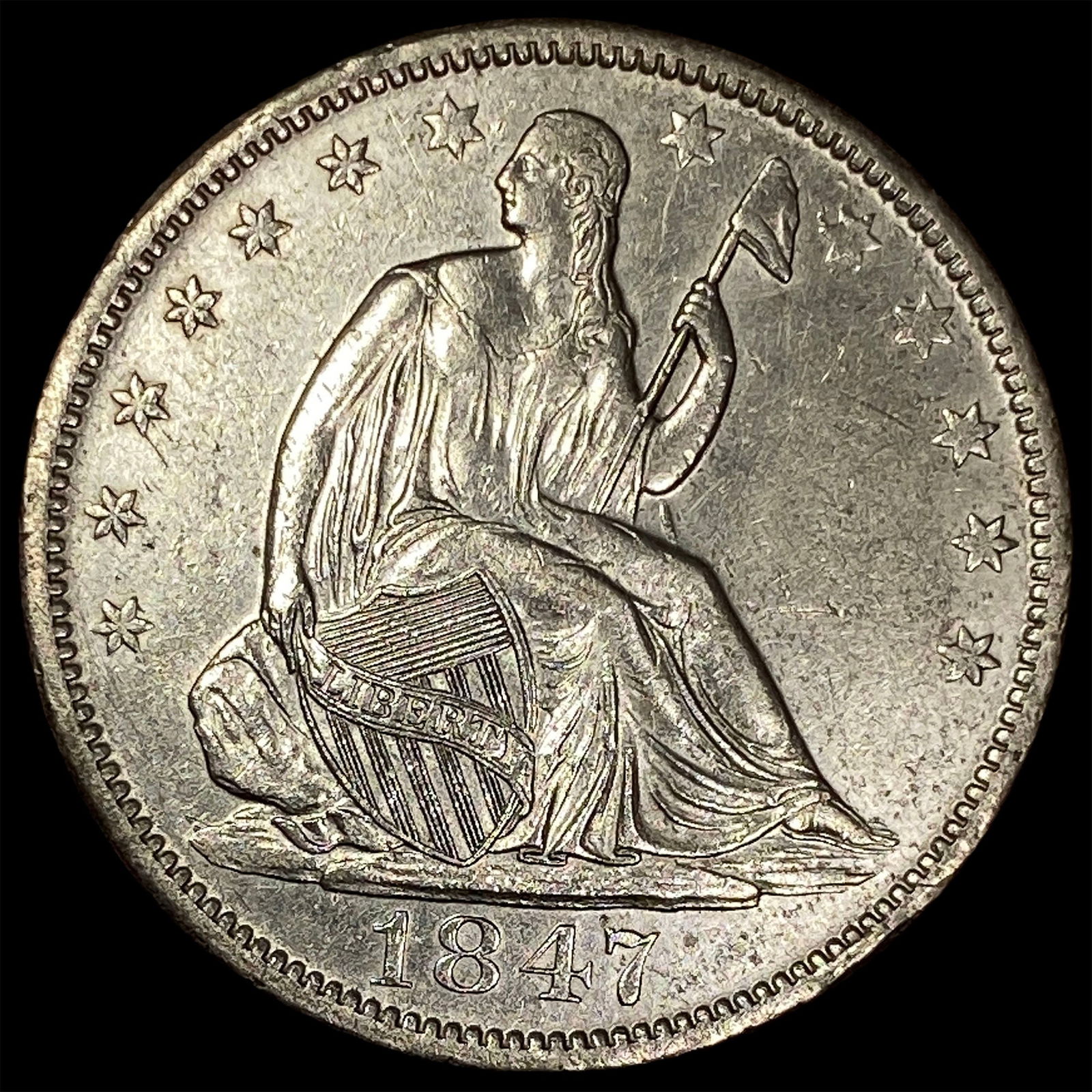 1847-O Silver Seated Liberty Half Dollar CLOSELY UNCIRCULATED: 1847-O Silver Seated Liberty Half Dollar CLOSELY UNCIRCULATED