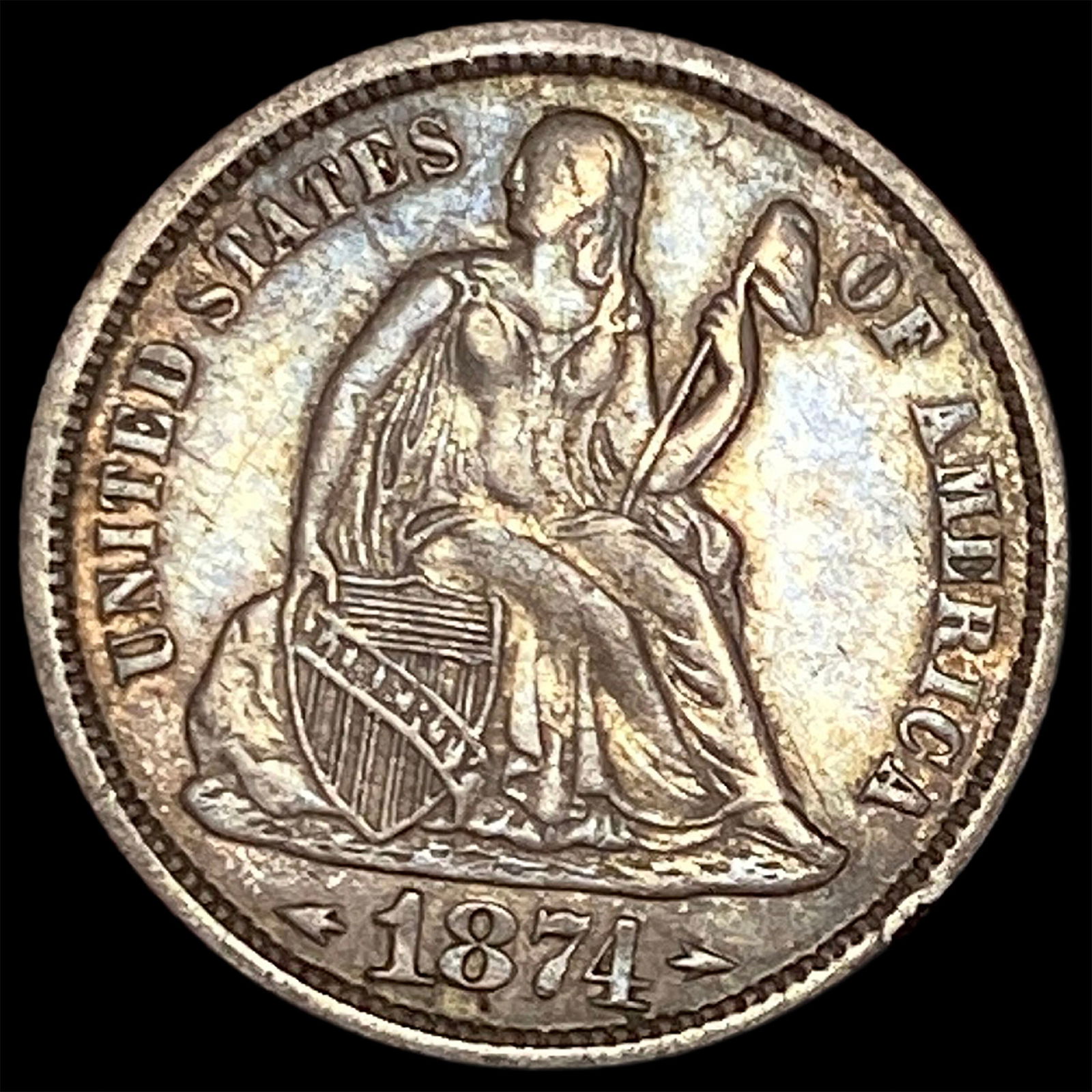 1874 Arrows Seated Liberty Dime CLOSELY UNCIRCULATED (1 of 2)