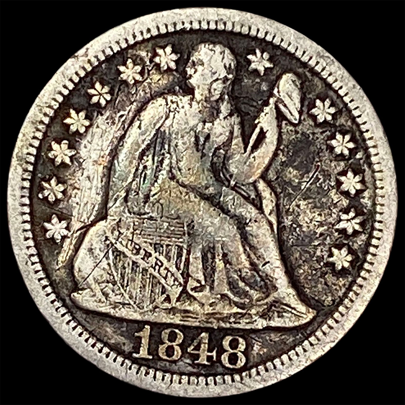 1848 Silver Seated Liberty Dime LIGHTLY CIRCULATED: 1848 Silver Seated Liberty Dime LIGHTLY CIRCULATED