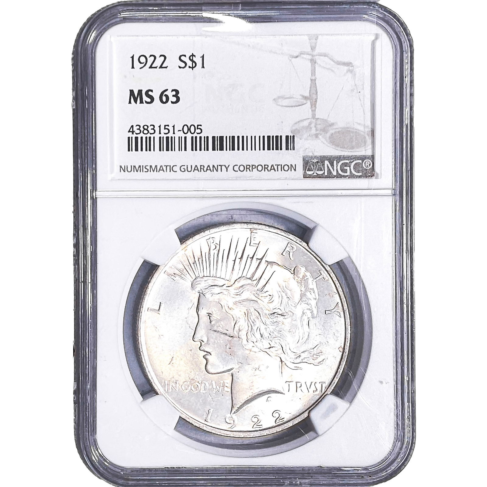 1922 Morgan Silver Dollar NGC MS63: 1922 Morgan Silver Dollar NGC MS63
