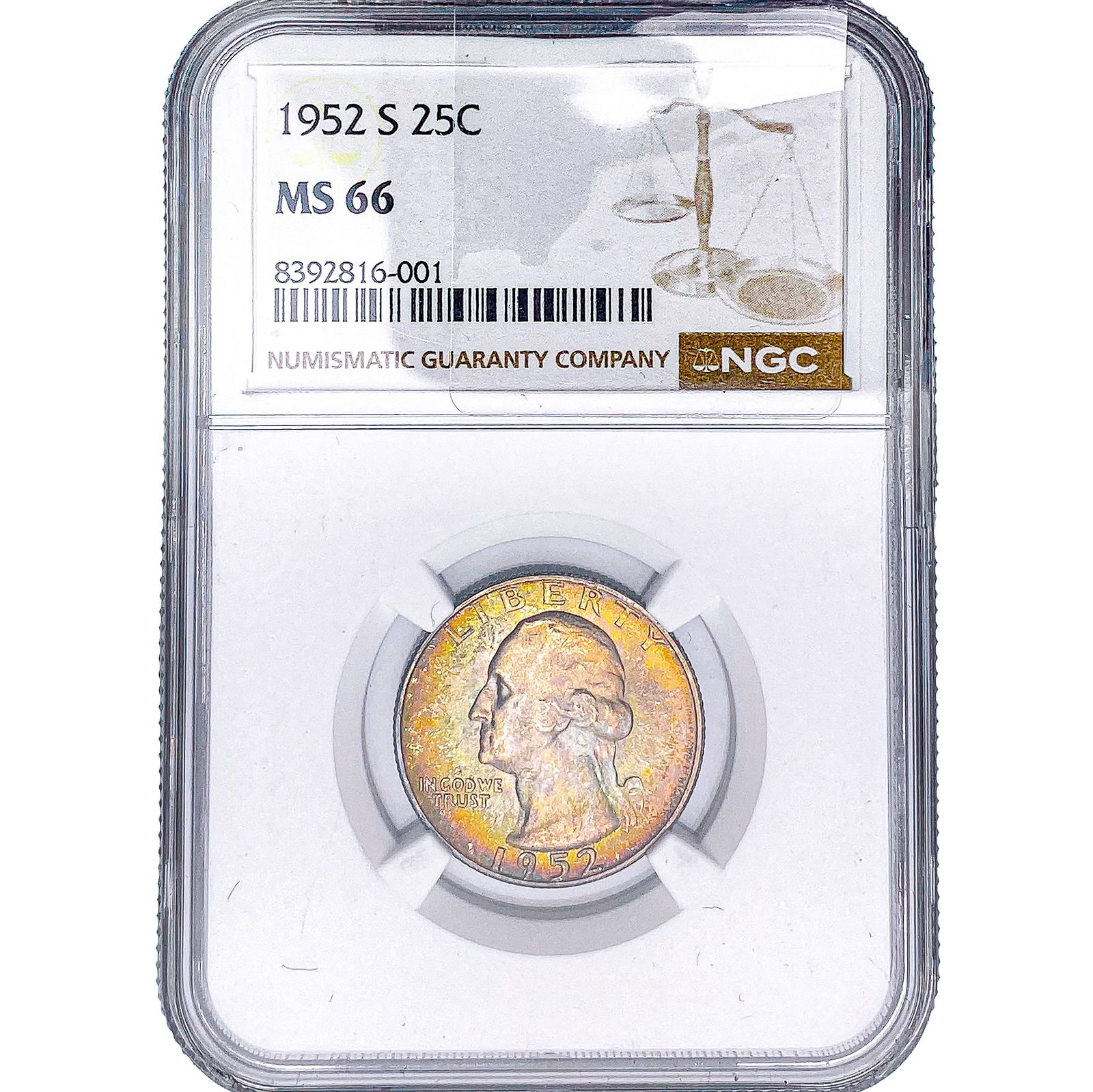 1952-S Washington Silver Quarter NGC MS66: 1952-S Washington Silver Quarter NGC MS66