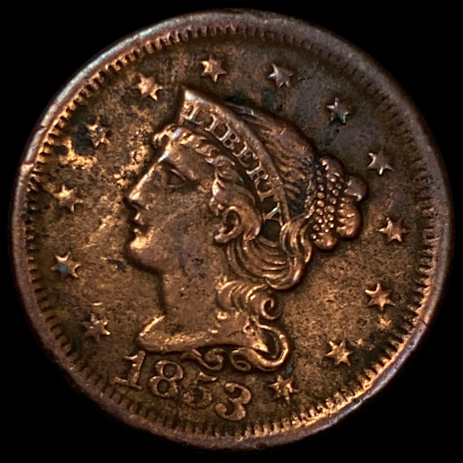 1853 Braided Hair Large Cent NEARLY UNCIRCULATED: 1853 Braided Hair Large Cent NEARLY UNCIRCULATED