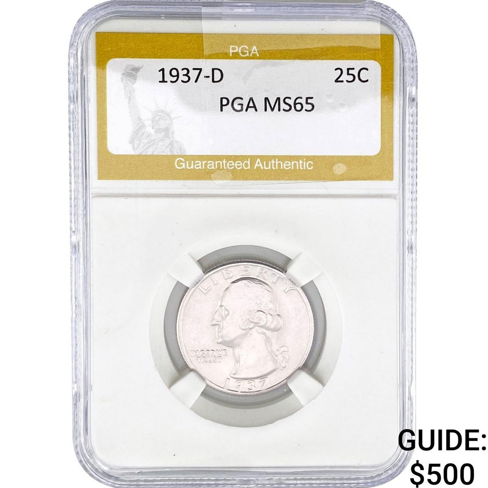 1937-D Washington Silver Quarter PGA MS65: 1937-D Washington Silver Quarter PGA MS65