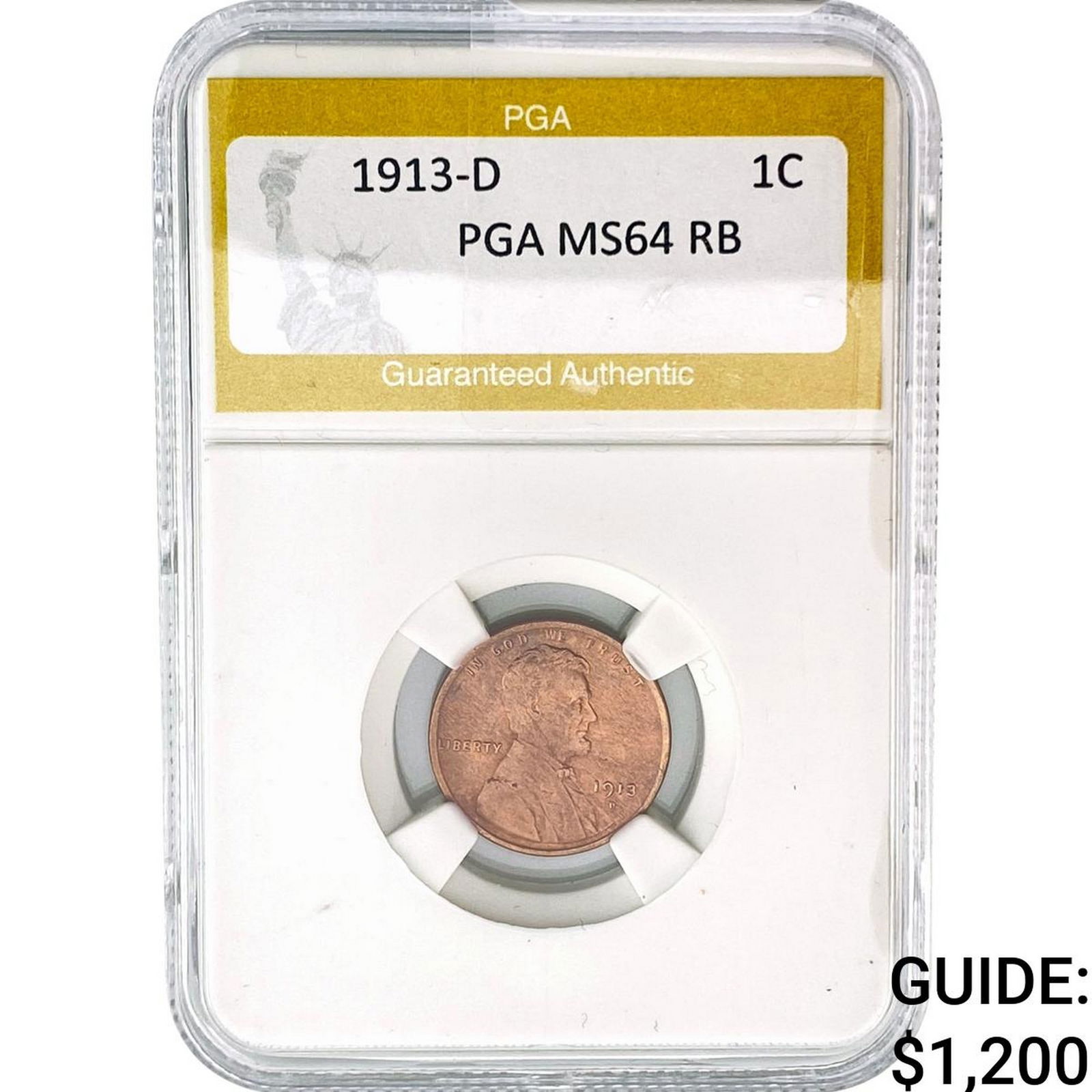1913-D Wheat Cent PGA MS64 RB: 1913-D Wheat Cent PGA MS64 RB