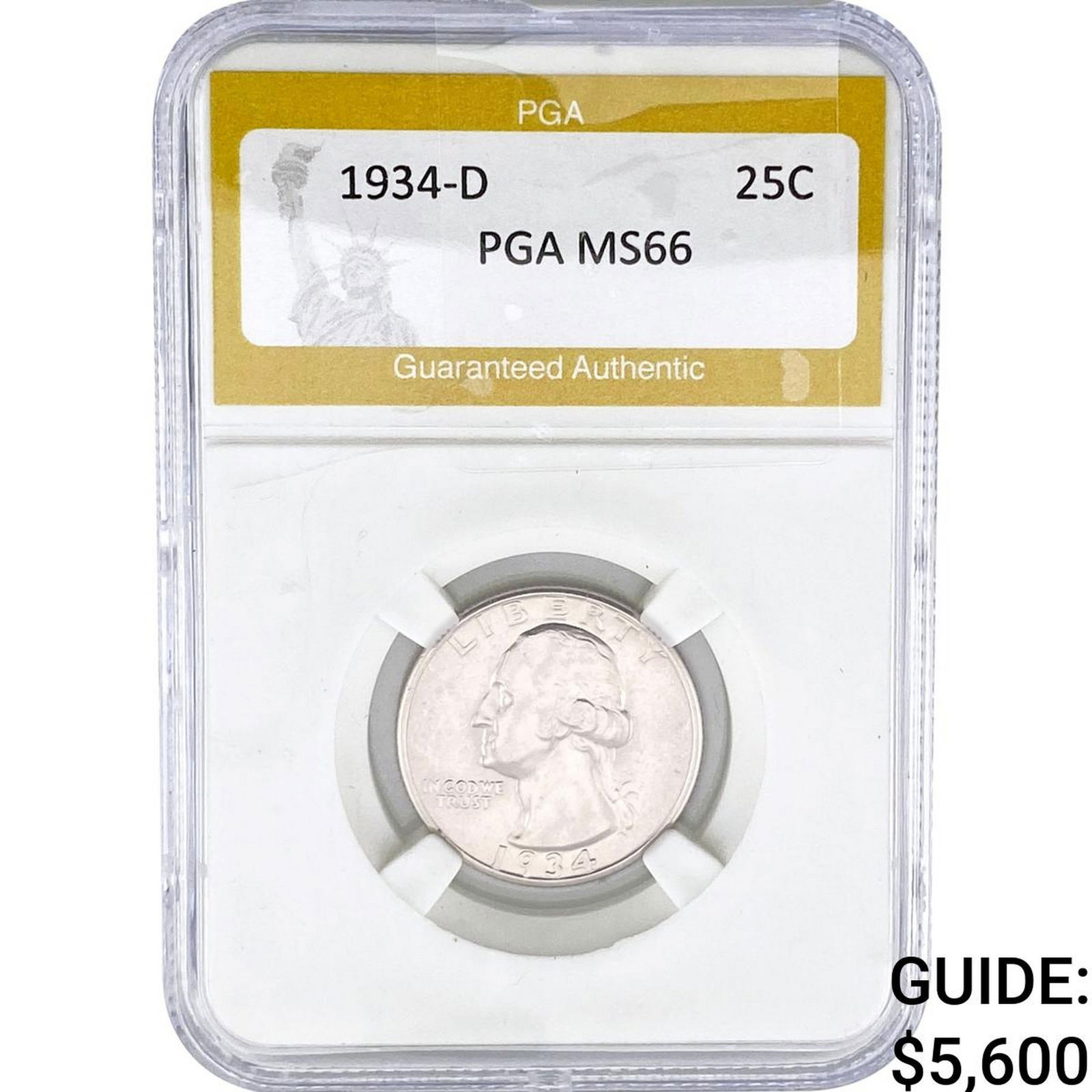 1934-D Washington Silver Quarter PGA MS66: 1934-D Washington Silver Quarter PGA MS66