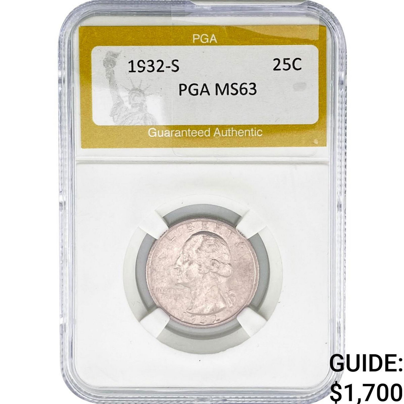 1932-S Washington Silver Quarter PGA MS63: 1932-S Washington Silver Quarter PGA MS63