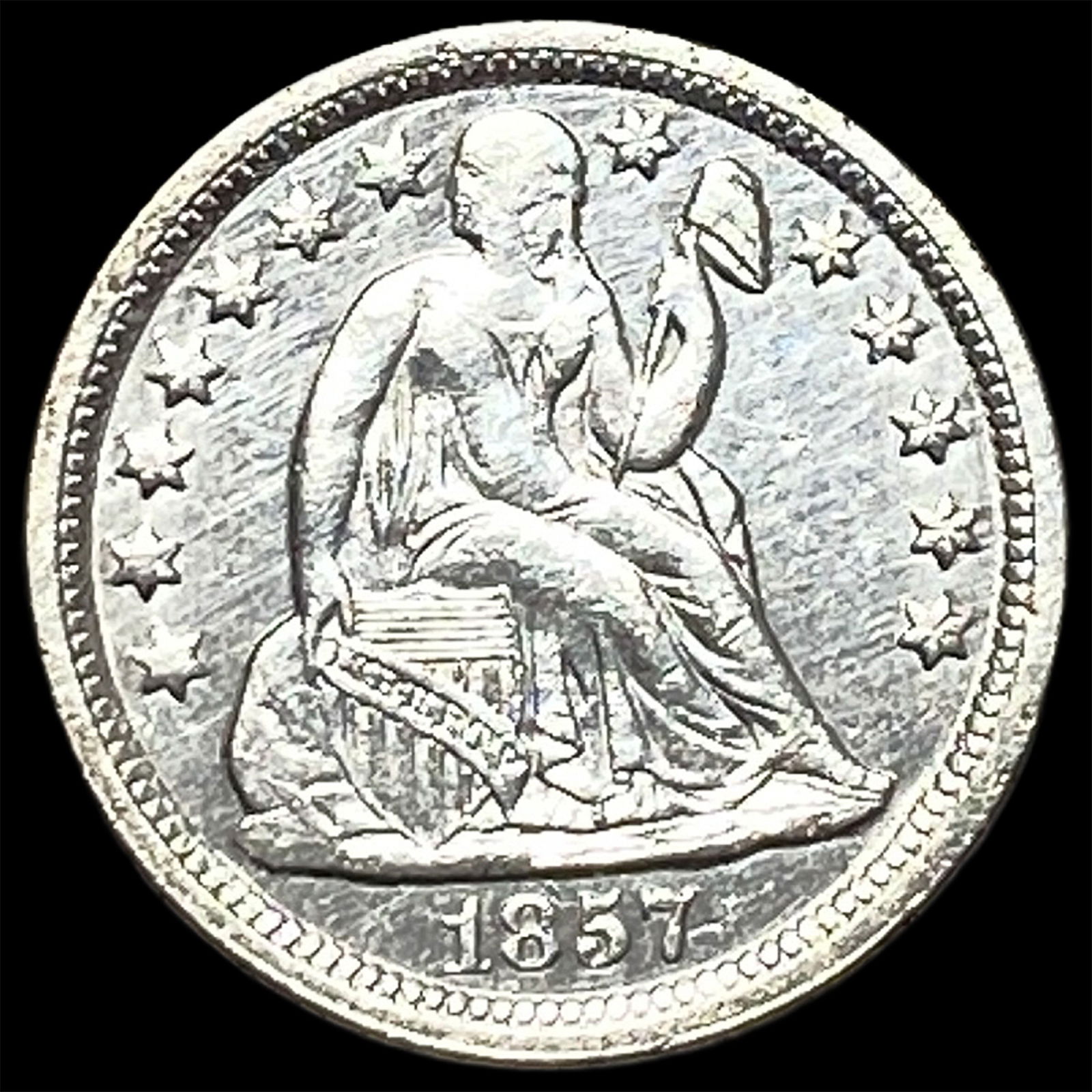 1857 Silver Seated Liberty Dime CLOSELY UNCIRCULATED: 1857 Silver Seated Liberty Dime CLOSELY UNCIRCULATED