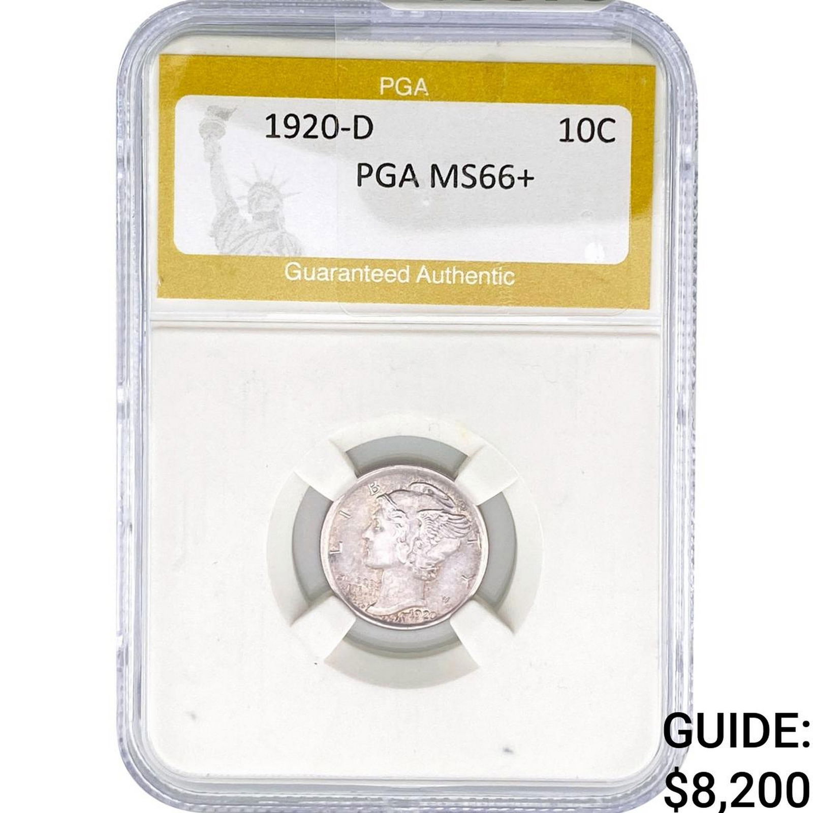 1920-D Mercury Silver Dime PGA MS66+: 1920-D Mercury Silver Dime PGA MS66+