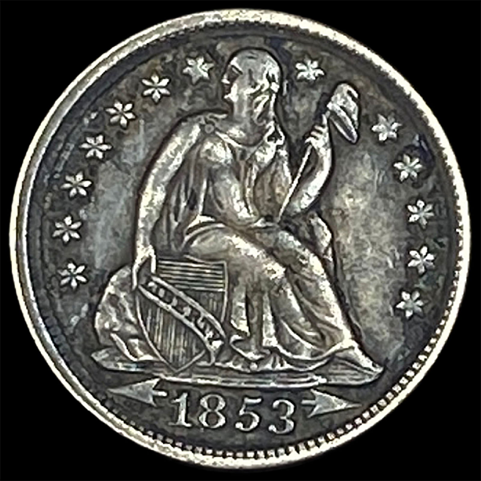 1853 Arrows Seated Liberty Dime CLOSELY UNCIRCULATED: 1853 Arrows Seated Liberty Dime CLOSELY UNCIRCULATED
