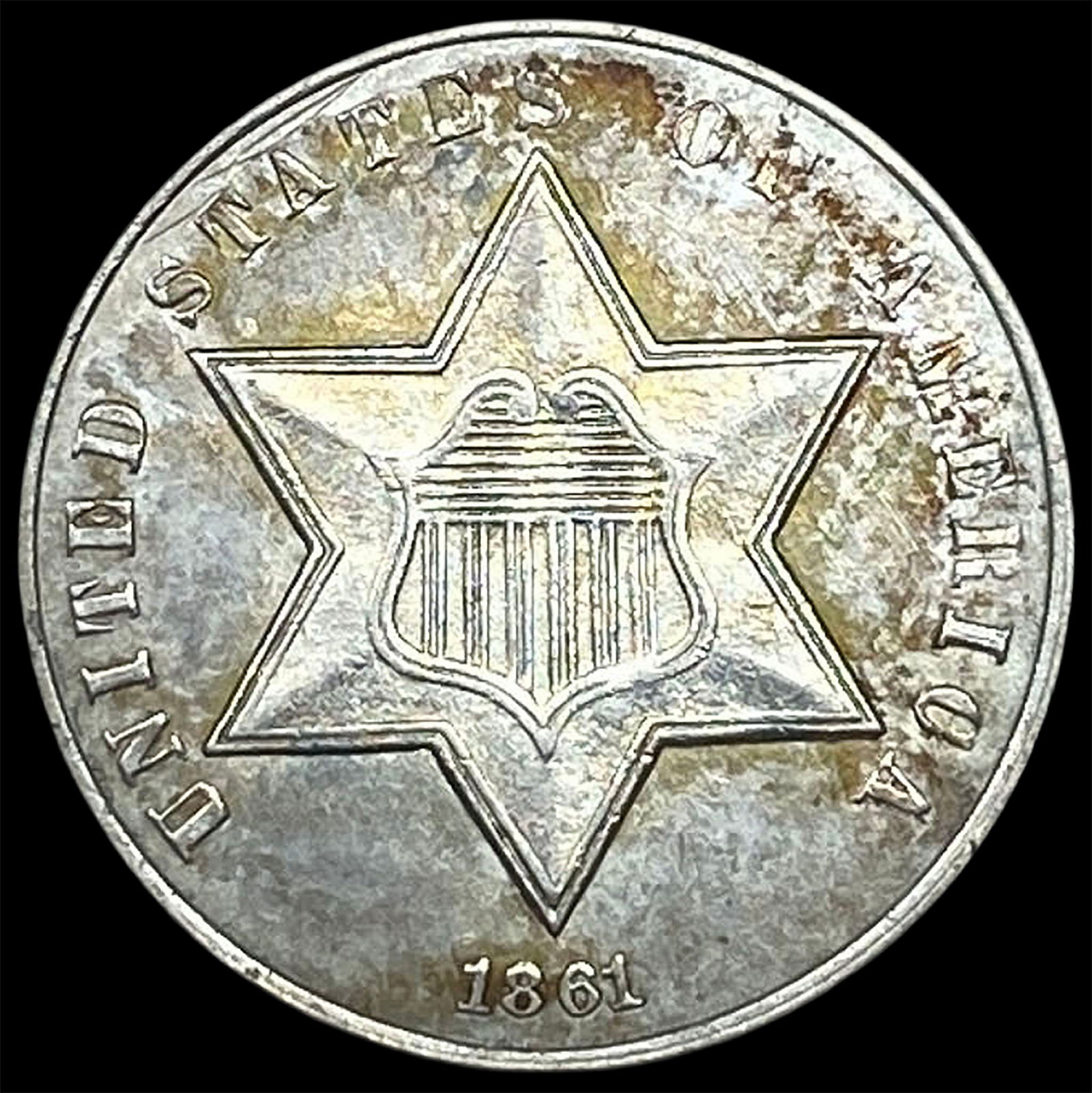 1861 Silver Three-Cent Piece UNCIRCULATED: 1861 Silver Three-Cent Piece UNCIRCULATED