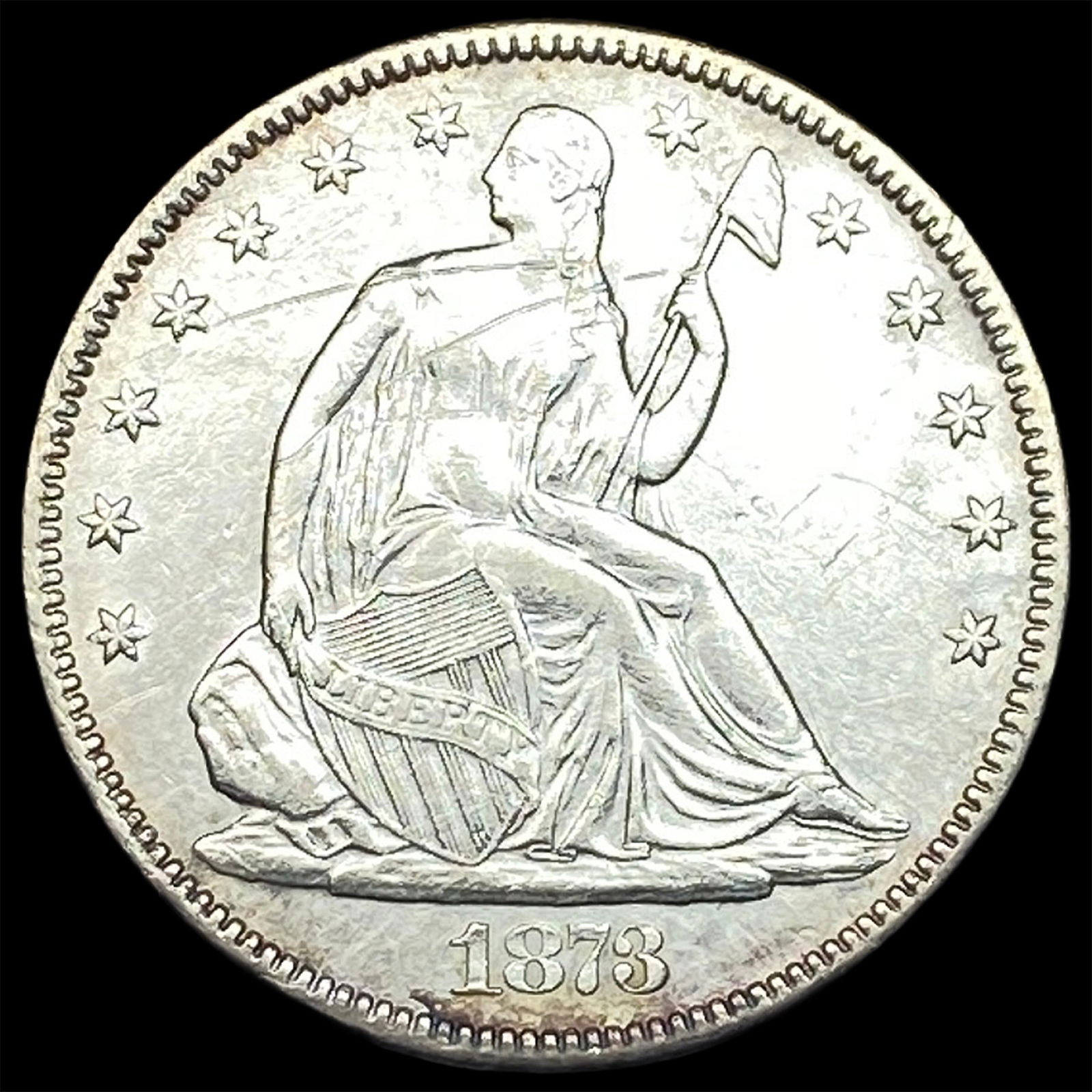 1873 Silver Seated Liberty Half Dollar CLOSELY UNCIRCULATED (1 of 2)