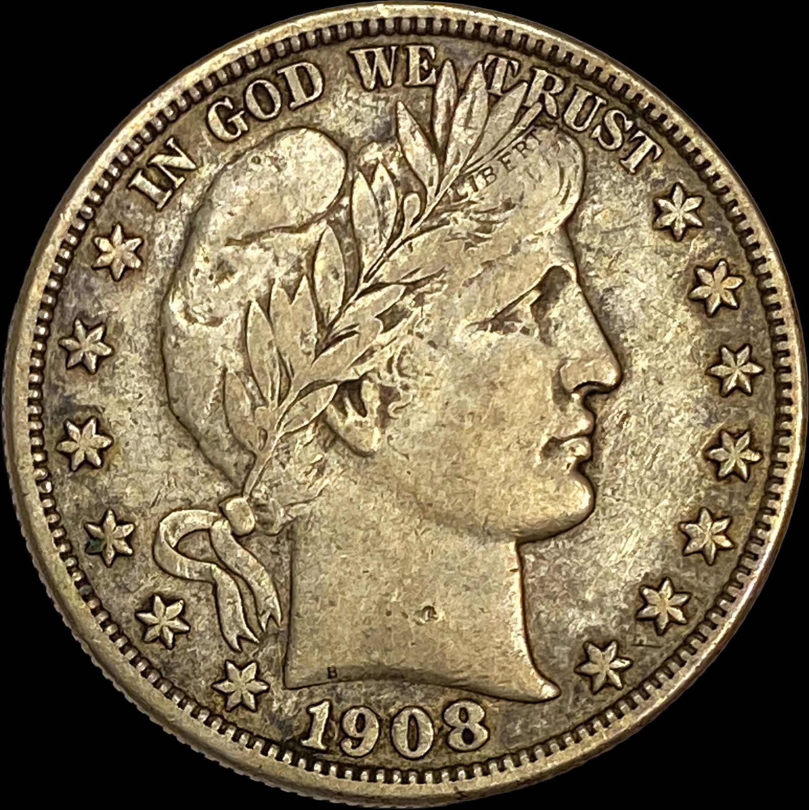 1908-S Silver Barber Half Dollar ABOUT UNCIRCULATED: 1908-S Silver Barber Half Dollar ABOUT UNCIRCULATED