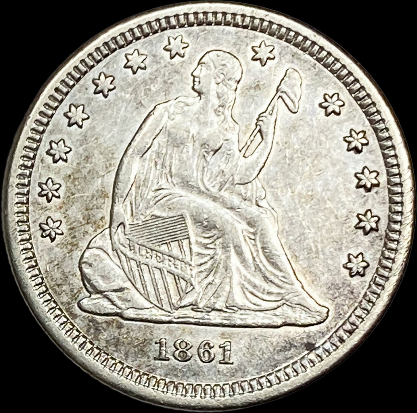 1861 Silver Seated Liberty Quarter CLOSELY UNCIRCULATED: 1861 Silver Seated Liberty Quarter CLOSELY UNCIRCULATED