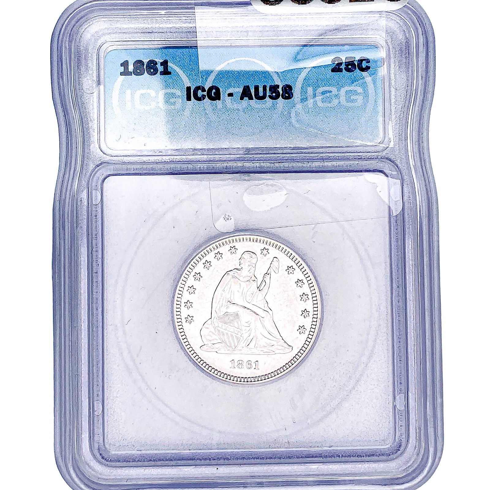 1861 Seated Liberty Quarter ICG AU58: 1861 Seated Liberty Quarter ICG AU58