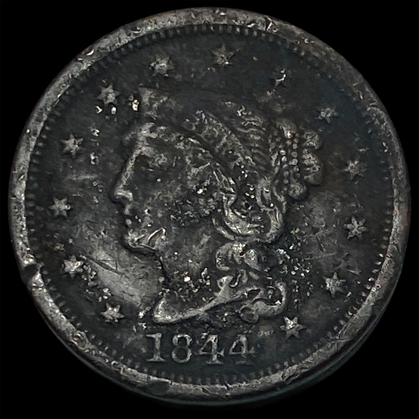 1844 Braided Hair Large Cent HIGH GRADE: 1844 Braided Hair Large Cent HIGH GRADE