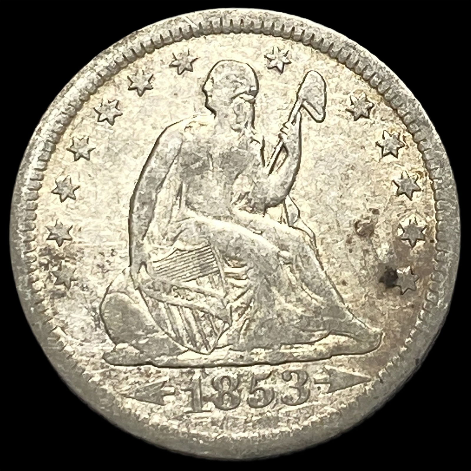 1853-O Arrows/Rays Silver Seated Liberty Quarter LIGHTLY CIRCULATED: 1853-O Arrows/Rays Silver Seated Liberty Quarter LIGHTLY CIRCULATED