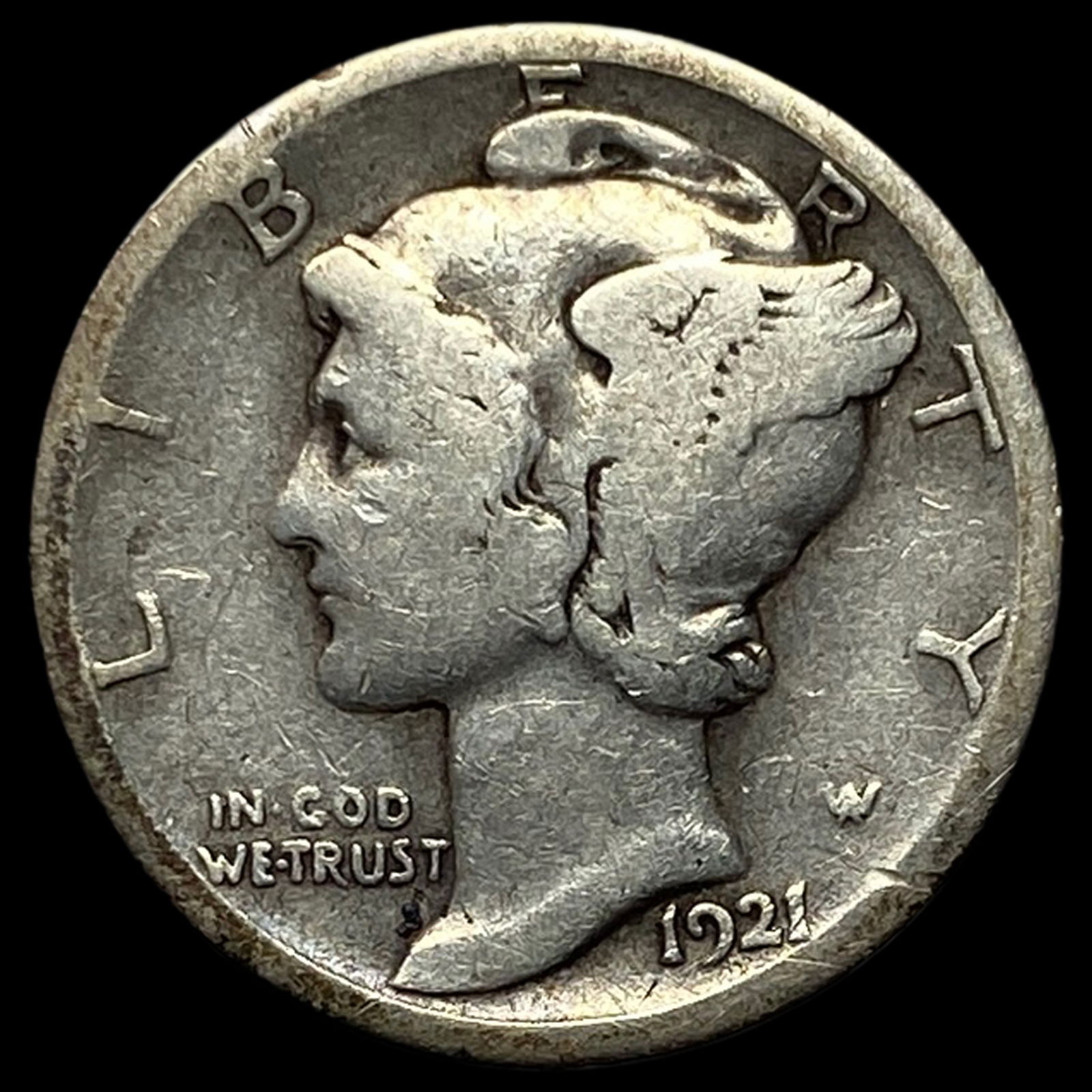 1921-D Silver Mercury Dime LIGHTLY CIRCULATED: 1921-D Silver Mercury Dime LIGHTLY CIRCULATED