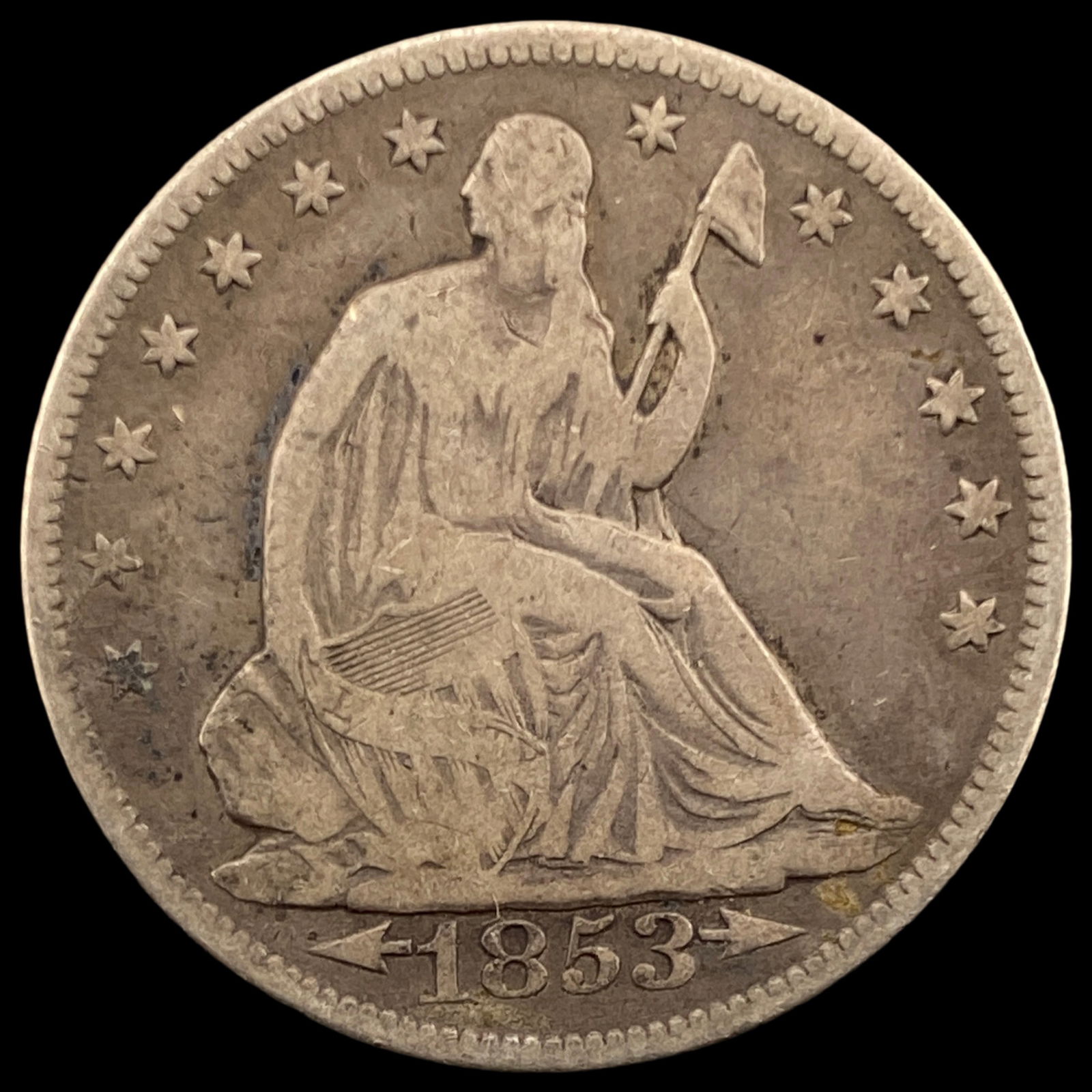 1853 Arrows/Rays Seated Liberty Half Dollar NICELY CIRCULATED: 1853 Arrows/Rays Seated Liberty Half Dollar NICELY CIRCULATED