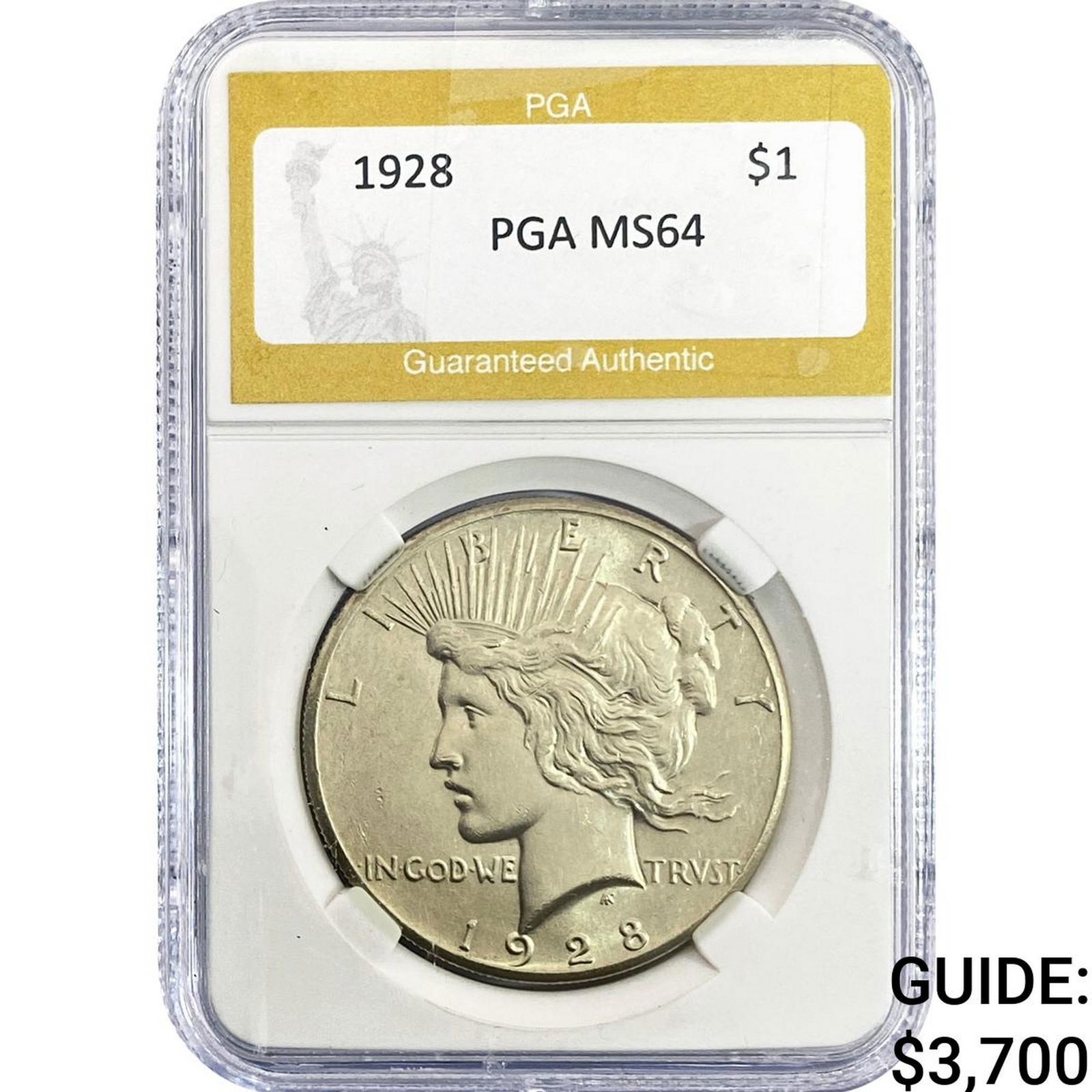1928 Silver Peace Dollar PGA MS64: 1928 Silver Peace Dollar PGA MS64