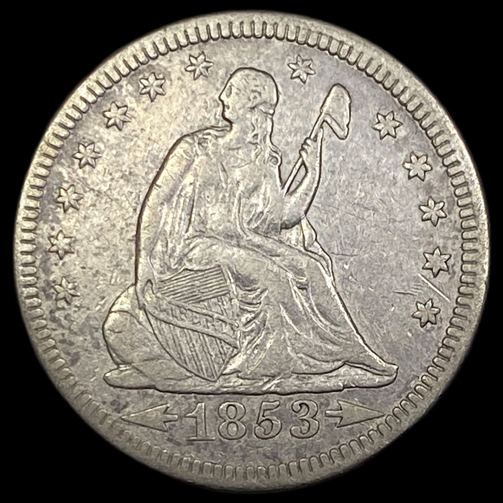 1853 Arrows/Rays Seated Liberty Quarter NEARLY UNCIRCULATED: 1853 Arrows/Rays Seated Liberty Quarter NEARLY UNCIRCULATED