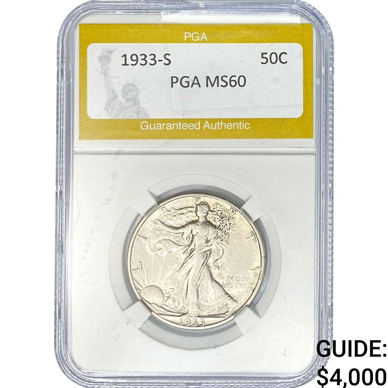 1933-S Walking Liberty Half Dollar PGA MS60: 1933-S Walking Liberty Half Dollar PGA MS60