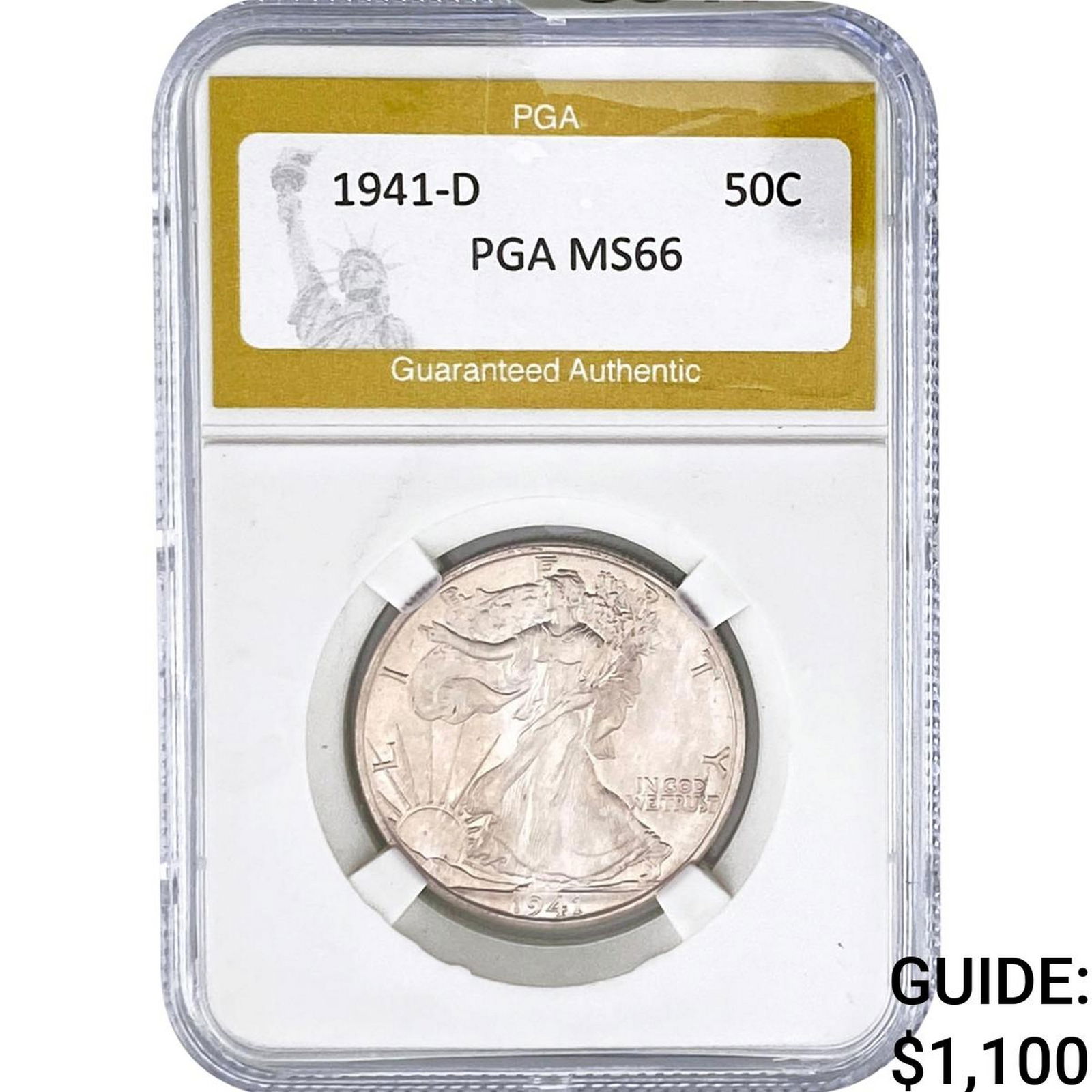 1941-D Walking Liberty Half Dollar PGA MS66: 1941-D Walking Liberty Half Dollar PGA MS66