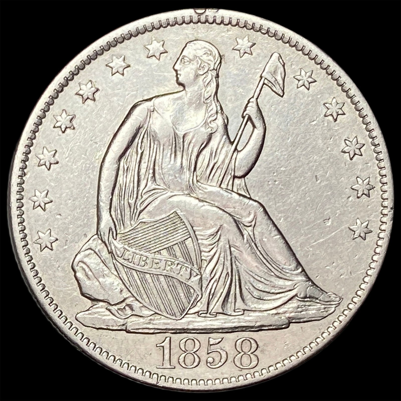 1858-O Silver Half Dollar CLOSELY UNCIRCULATED: 1858-O Silver Half Dollar CLOSELY UNCIRCULATED