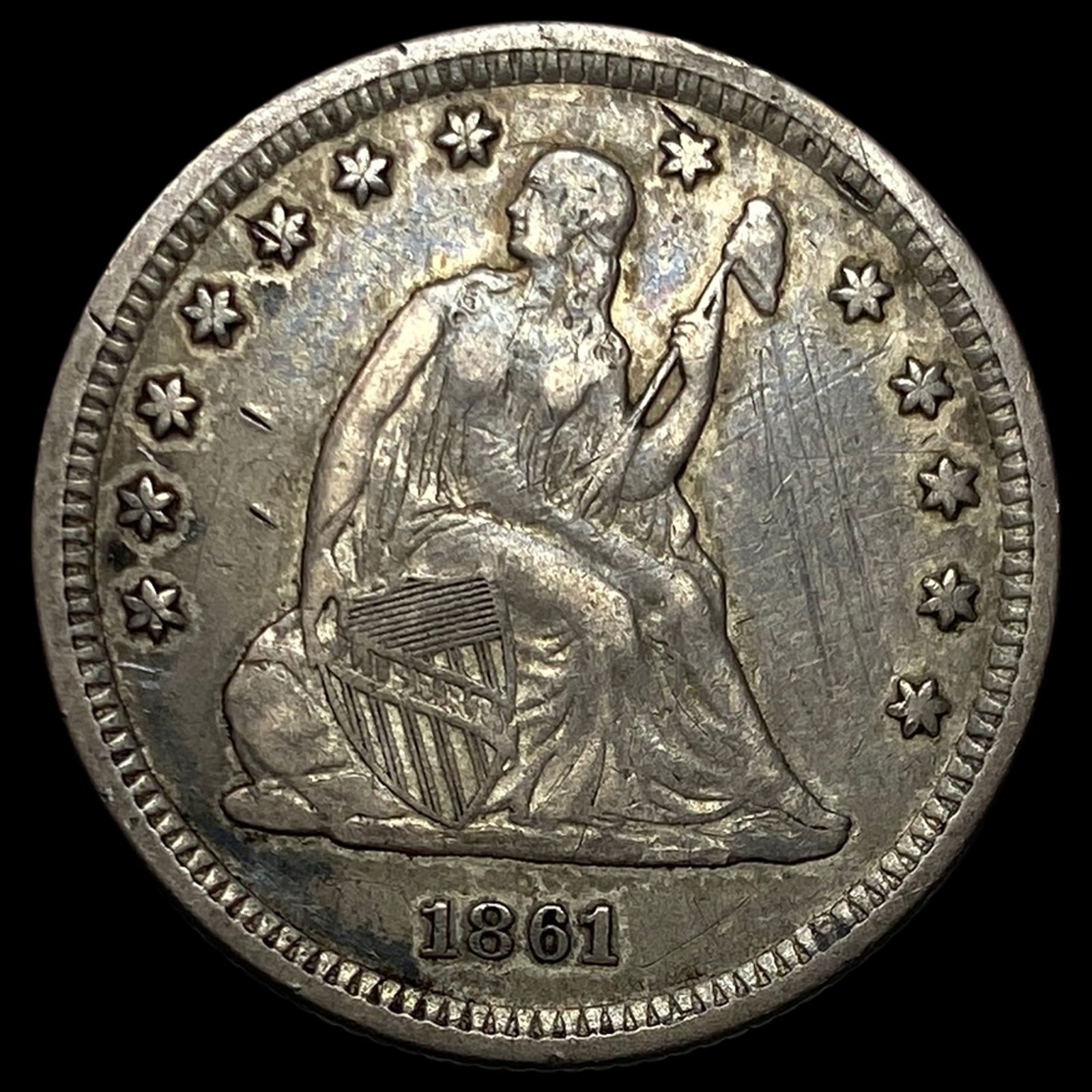 1861 Seated Liberty Quarter NEARLY UNCIRCULATED: 1861 Seated Liberty Quarter NEARLY UNCIRCULATED