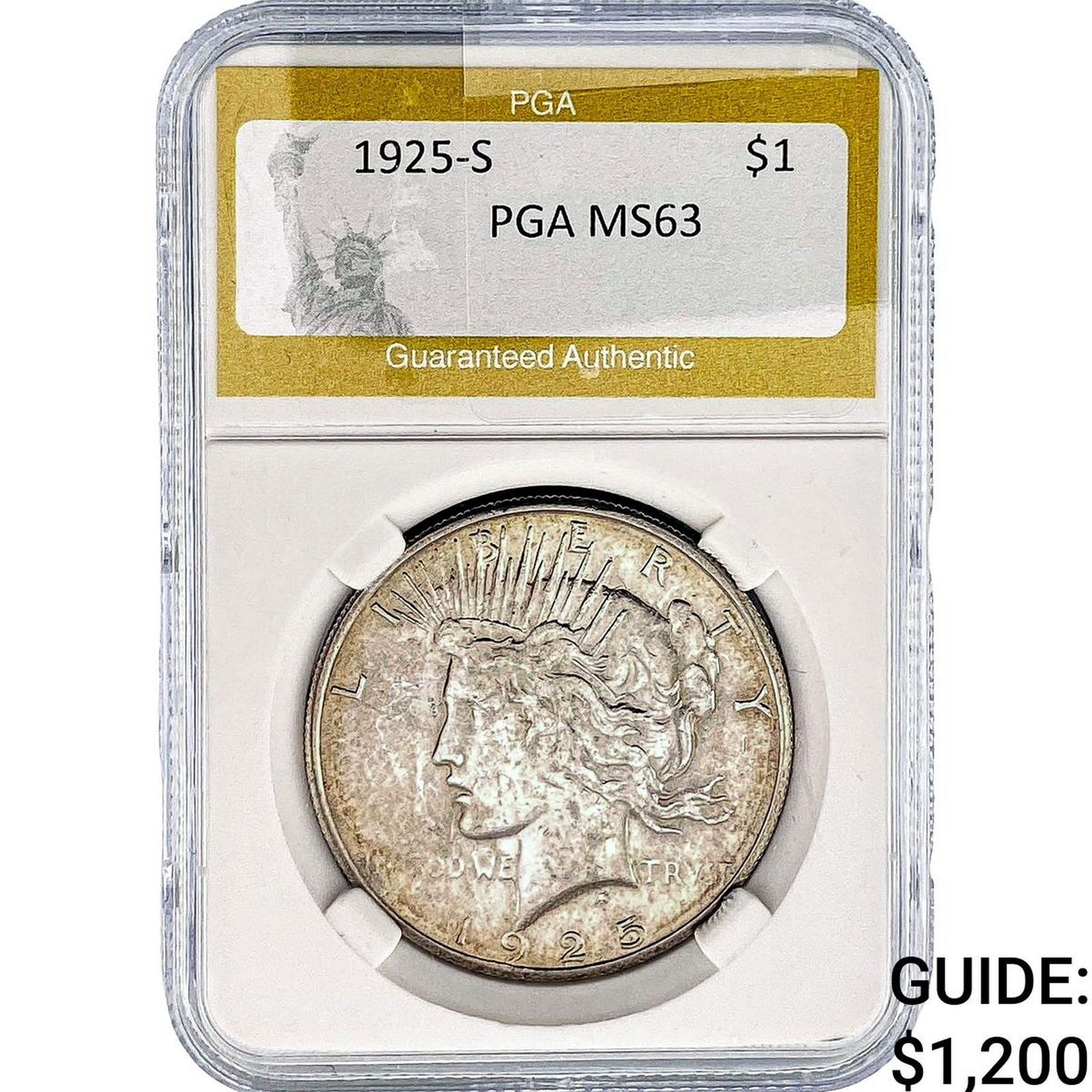 1925-S Silver Peace Dollar PGA MS63: 1925-S Silver Peace Dollar PGA MS63