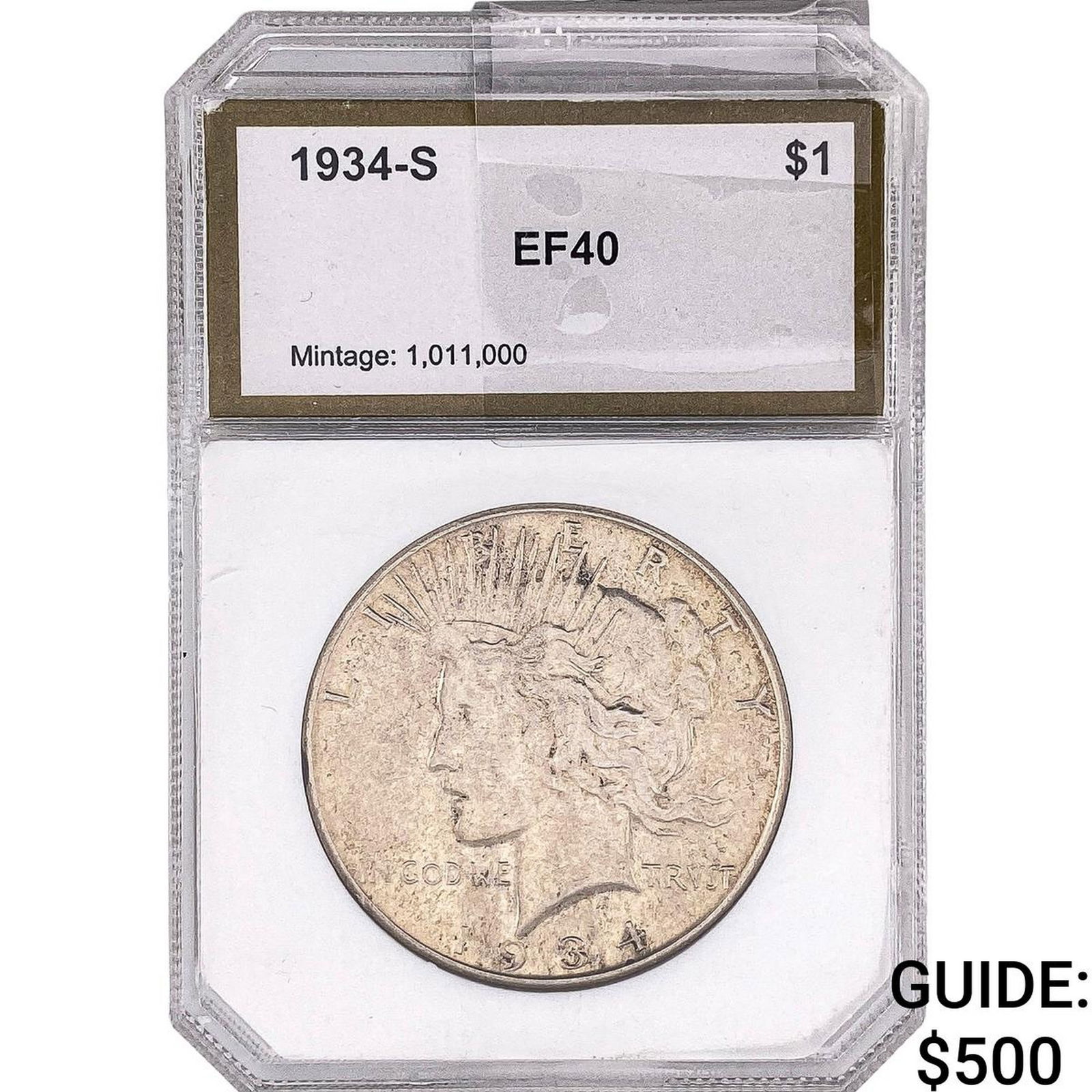 1934-S Silver Peace Dollar PCI EF40: 1934-S Silver Peace Dollar PCI EF40