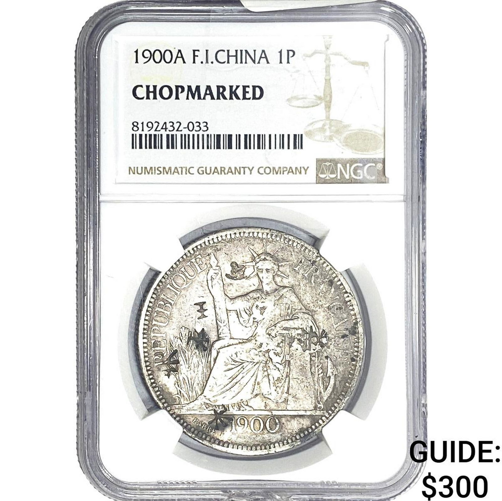 1900 French Indo-China Silver 1 Trade Piastre NGC Genuine Chopmarked: 1900 French Indo-China Silver 1 Trade Piastre NGC Genuine Chopmarked