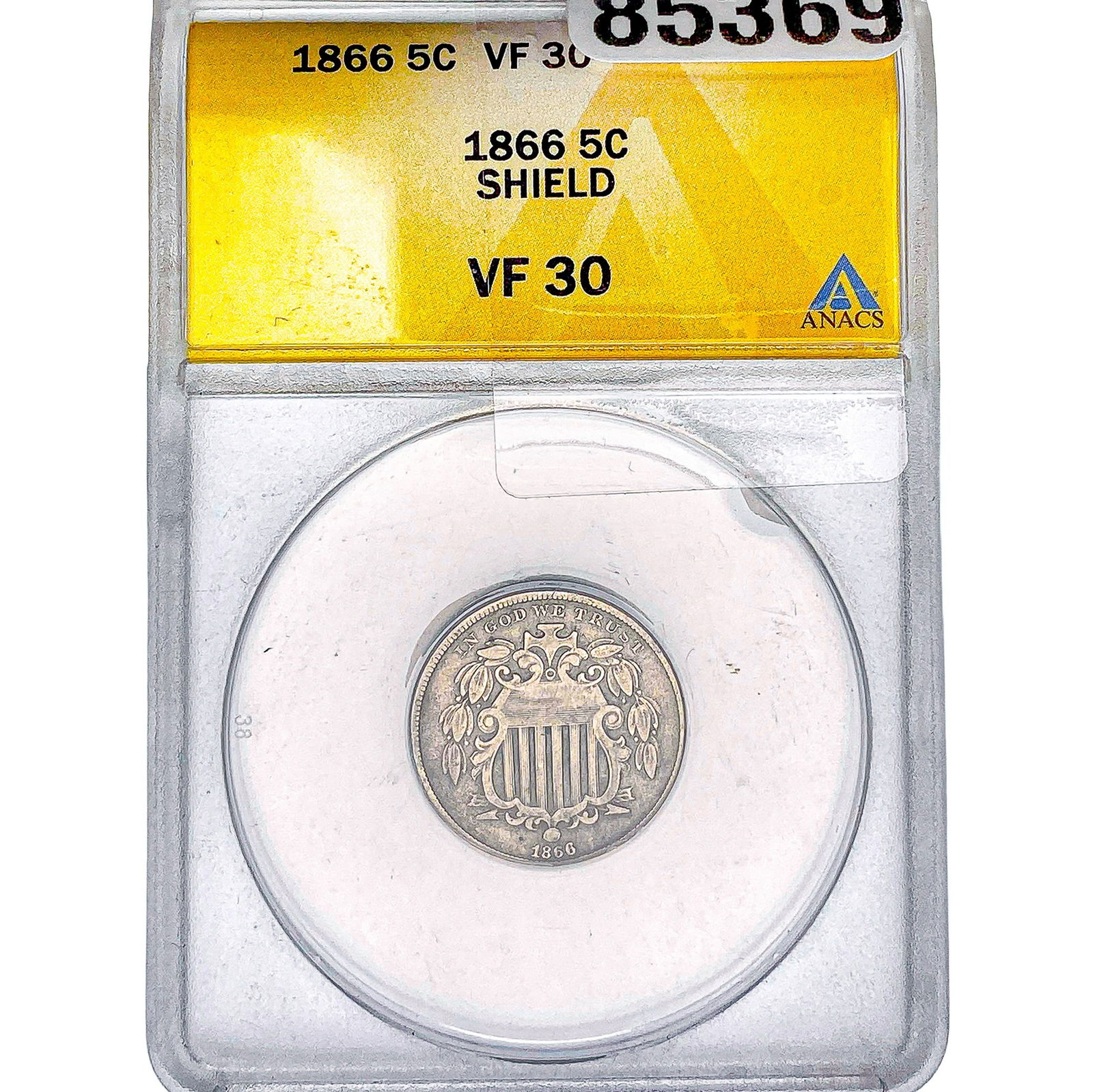 1866 Shield Nickel ANACS VF30: 1866 Shield Nickel ANACS VF30