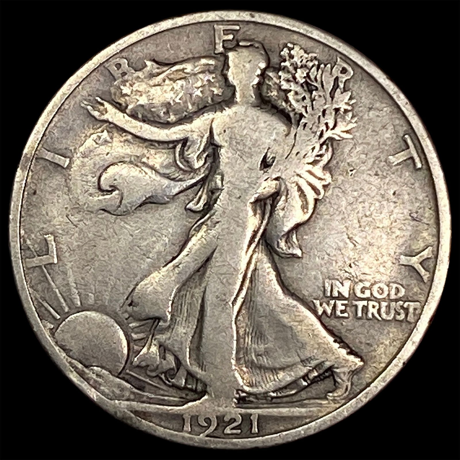 1921-D Silver Walking Liberty Half Dollar NICELY CIRCULATED: 1921-D Silver Walking Liberty Half Dollar NICELY CIRCULATED