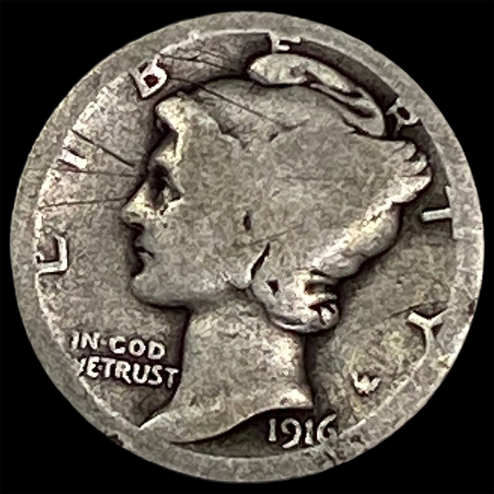 1916-D Silver Mercury Dime NICELY CIRCULATED: 1916-D Silver Mercury Dime NICELY CIRCULATED